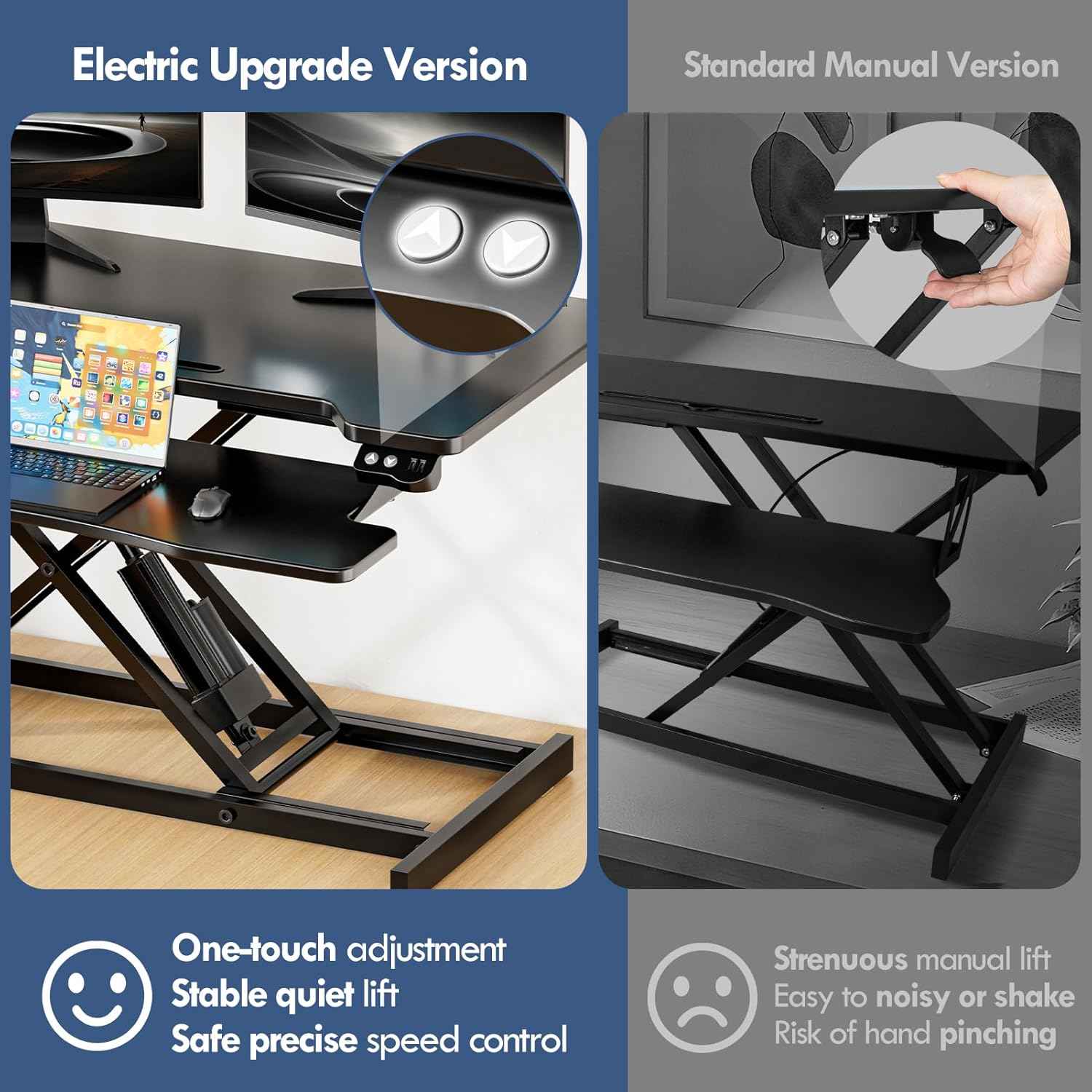 36" Electric Standing Desk Converter, Height Adjustable Sit to Stand Up Desk Riser with Wide Keyboard Tray, Dual Monitor and Laptop Motorized Desktop Workstation for Home & Office, Black