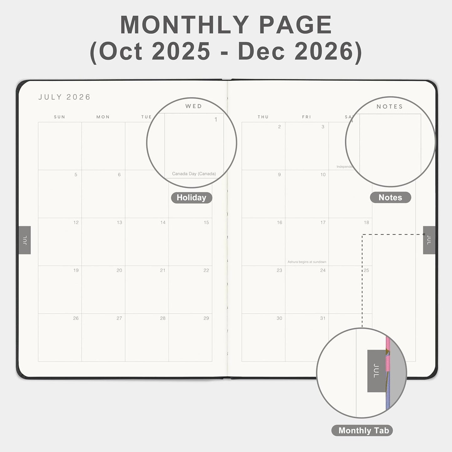 And Per Se 2026 Planner-Daily, Weekly & 15-Monthly Leather Hardcover Planner, 5.7" x 8", Daily Schedule, Monthly Tabs, 100 GSM Thick Paper, Back Pocket(Black)