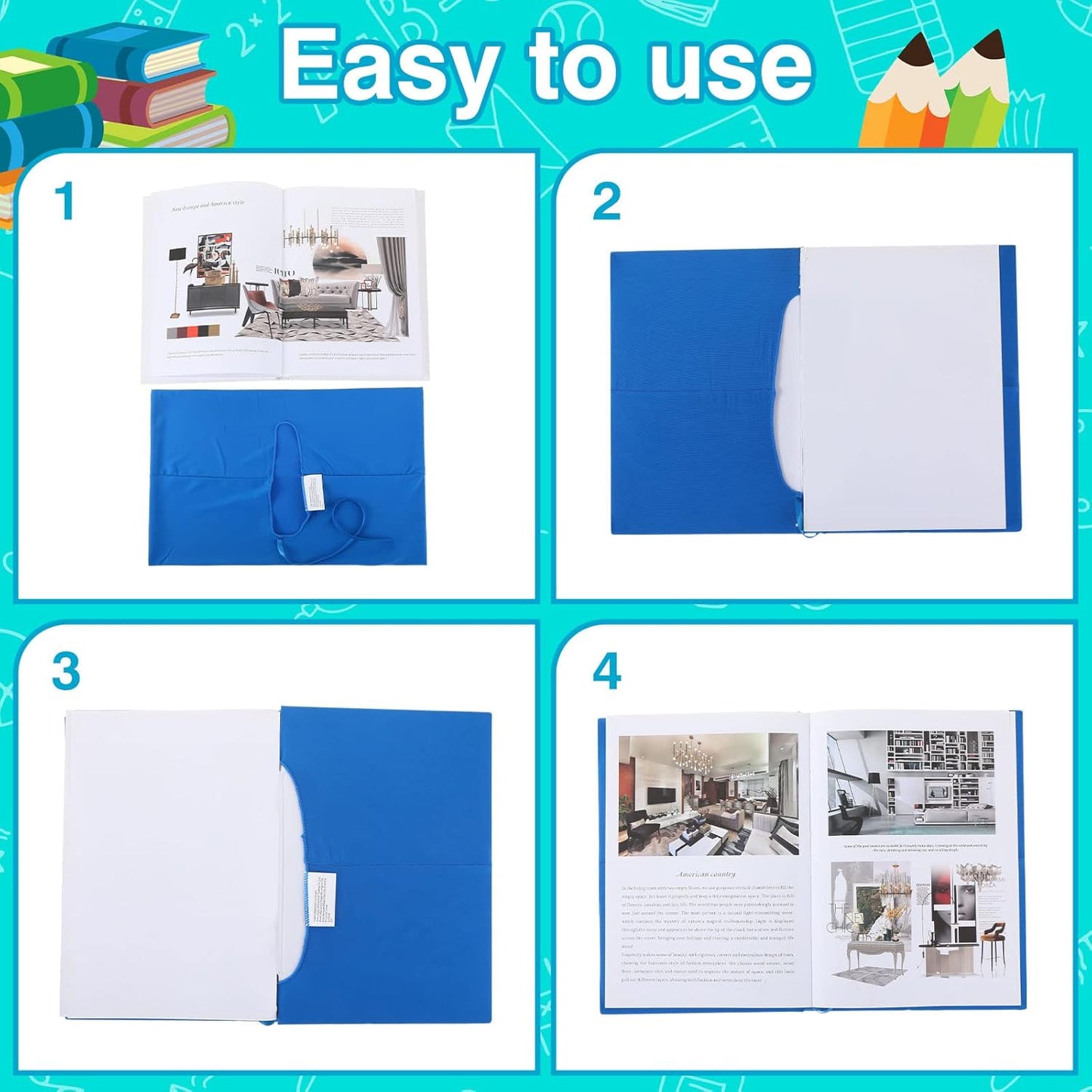 Sherr 14 Pack Stretchable Book Covers Reusable Jumbo Bookcloth 9" x 11" Durable Washable Back to School Book Cover Protector for Most Hardcover Books Textbooks(Bright,Classic)