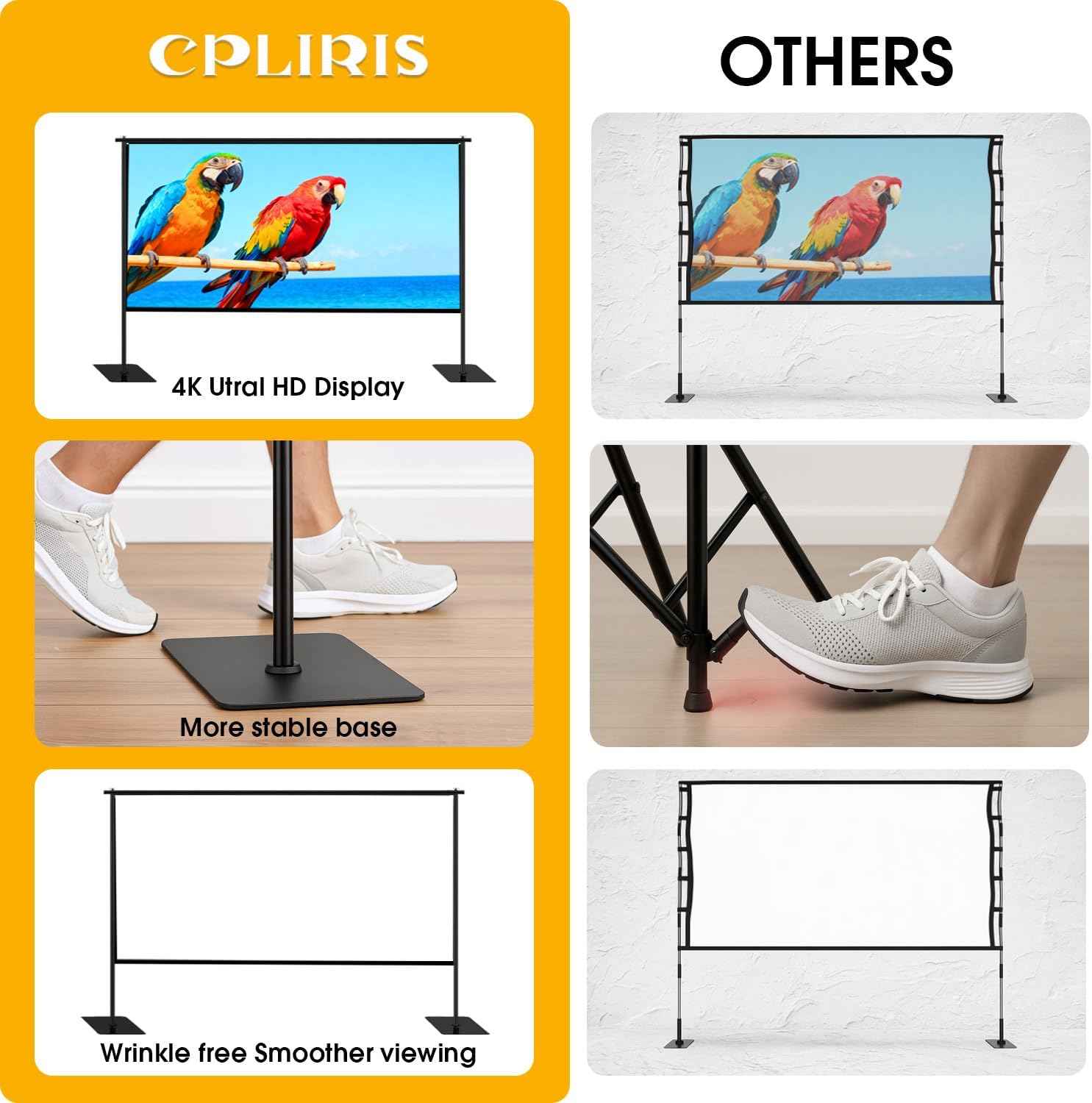 Outdoor Projector Screen with Stand, 120 inch Portable Projection kit 16:9 4K HD Wrinkle-Free Indoor Outdoor Movie Screen with Carry Bag for Home Theater and Backyard Movie Night