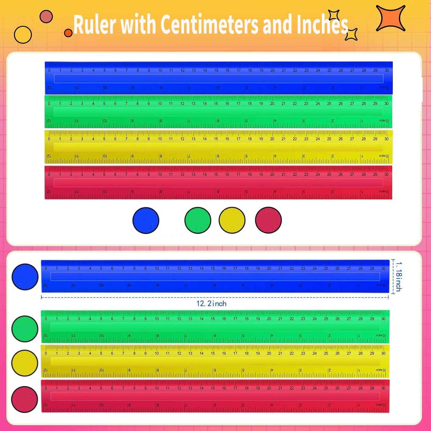 240 Pcs 12 Inch Plastic Rulers Bulk Kid Ruler for School Back to School Supplies, Flexible Assorted Color Ruler with Centimeters and Inches for Students School Education (240)