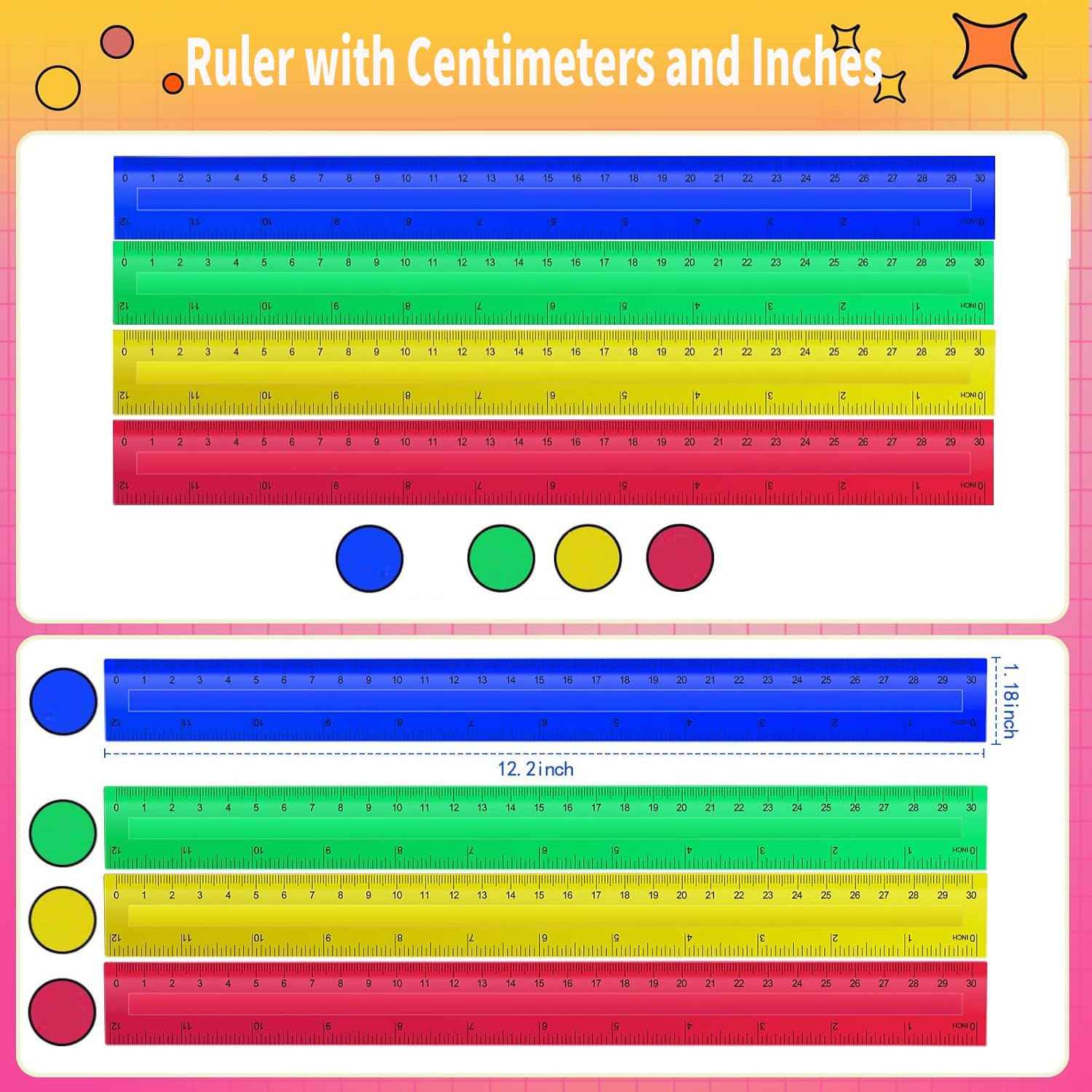 240 Pcs 12 Inch Plastic Rulers Bulk Kid Ruler for School Back to School Supplies, Flexible Assorted Color Ruler with Centimeters and Inches for Students School Education (240)