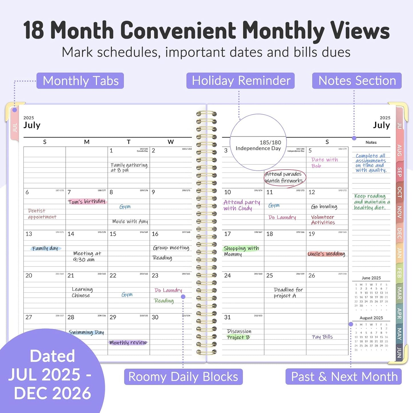 Jul 2025 - Dec 2026 Planner, Forvencer Academic Planner 2025-2026, 18 Month Daily Planner, 8.5" x 11", Weekly & Monthly Agenda Book, Hardcover Calendar Book, School Supplies for Student Teacher, Marble