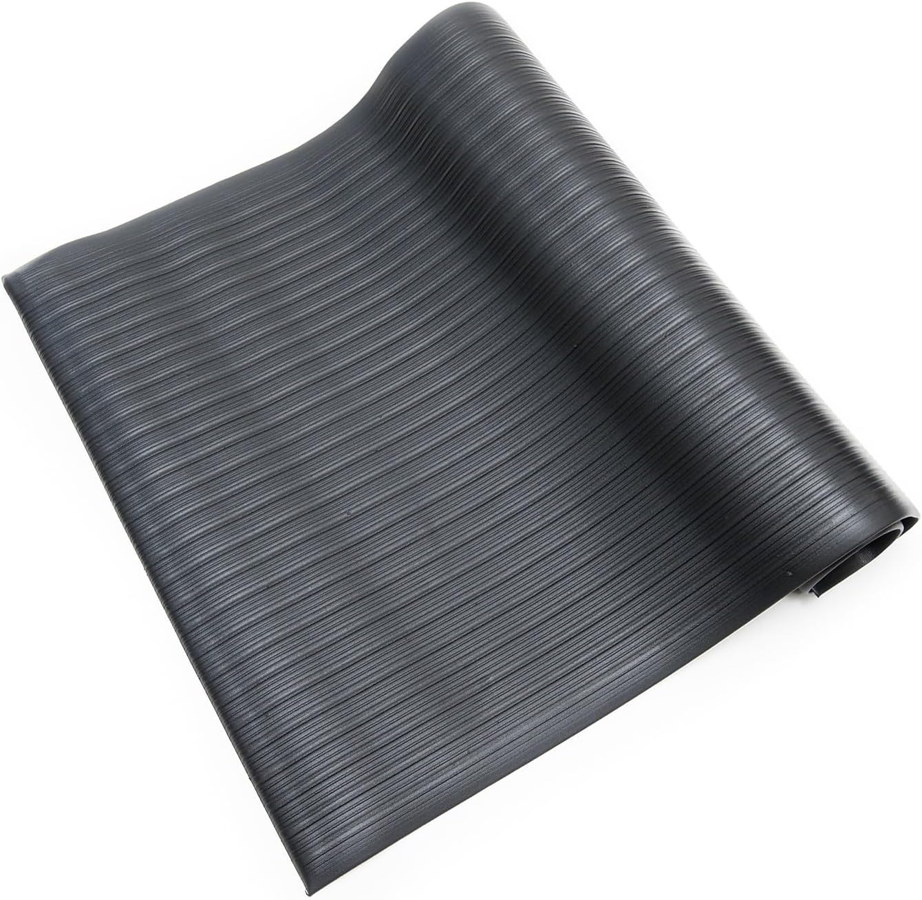 Anti Fatigue Floor Mat (Made in USA), 3 Feet Wide x 5 Feet Long x 5/8 Inches Thick, Ribbed Pattern Top, Black, Bevelled on All Four Sides, RoHS and REACH Compliant
