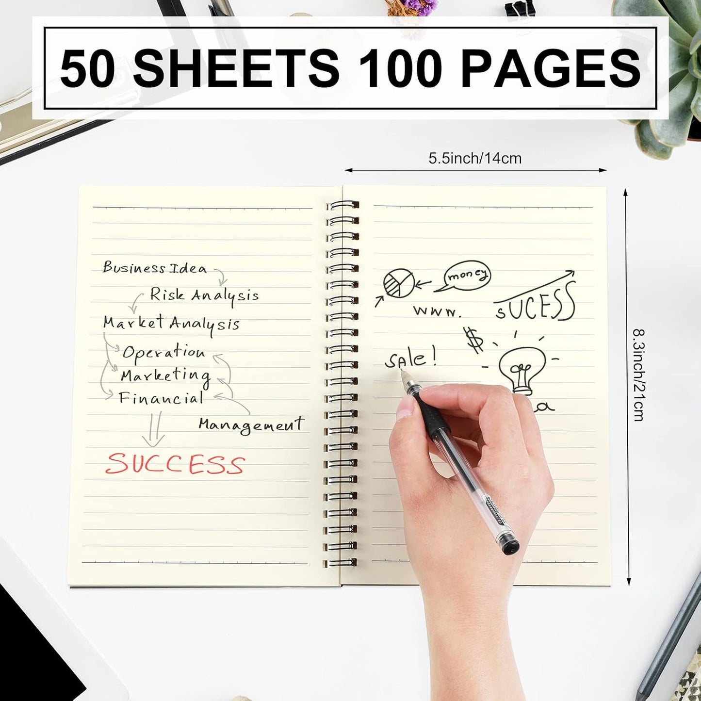 Yahenda Spiral Notebook Bulk A5 Journal Lined 8.3'' x 5.5'' Writing Composition Paper Small Notepad Subject Notebook for Students Office Business Back to School Supplies(Black,36 Pcs)