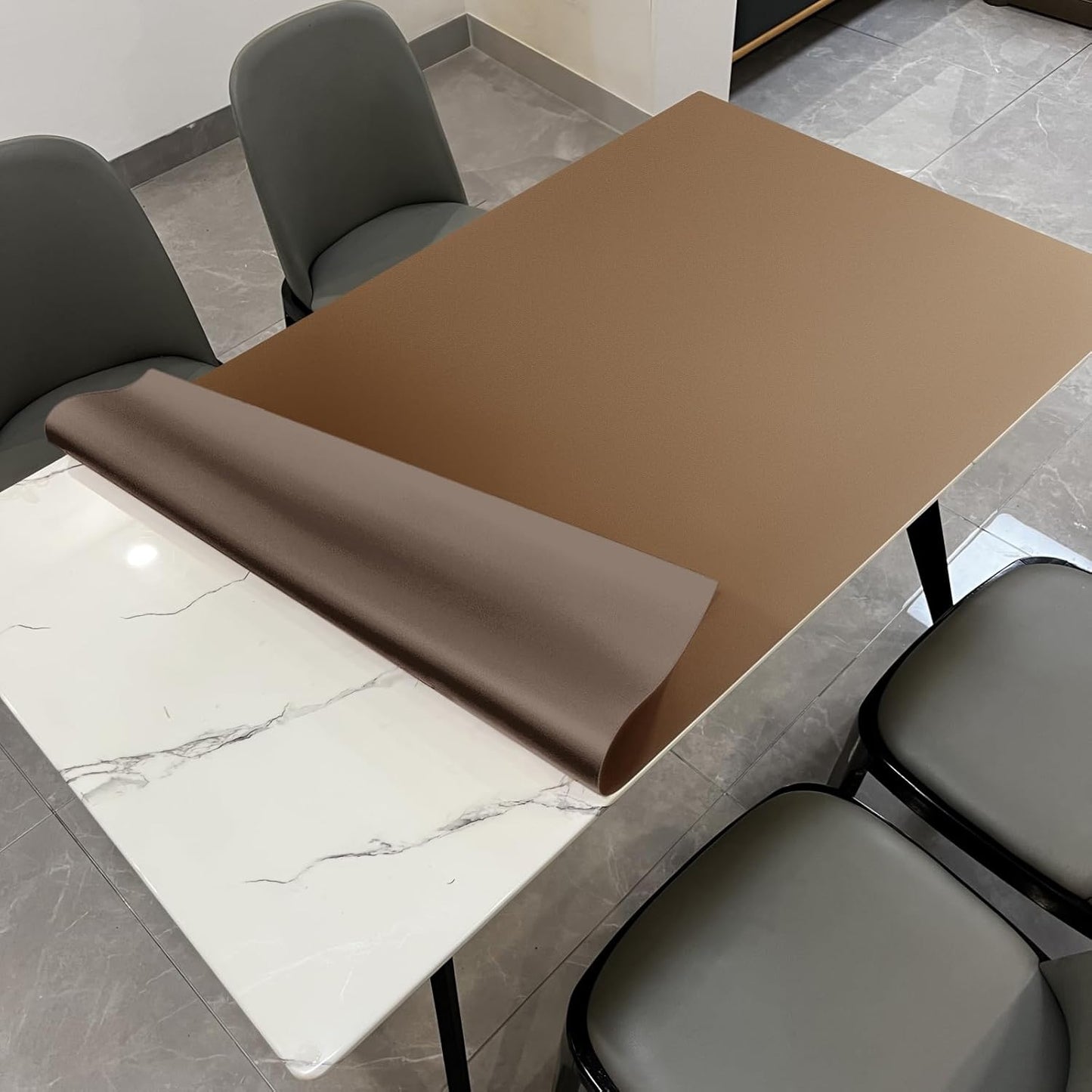 Leather Table Cover,1.8mm Thick,30x60 Inch Desk Cover,Large Desk Mat,Table Protector,Table Cover Protector,Desk Covers On Top of Desks(Mud Color+Champagne Gold,30x60)