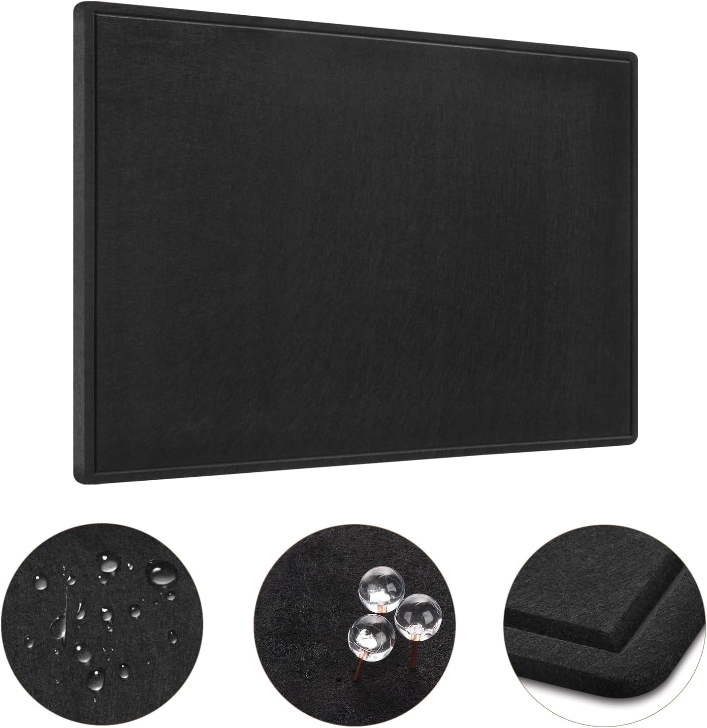 Large Bulletin Board - 60 x 36 Inches, Foldable Decorative Felt Board for Wall Photo Display Board with Self-Adhesive Tape, Includes 36 Push Pins - Black