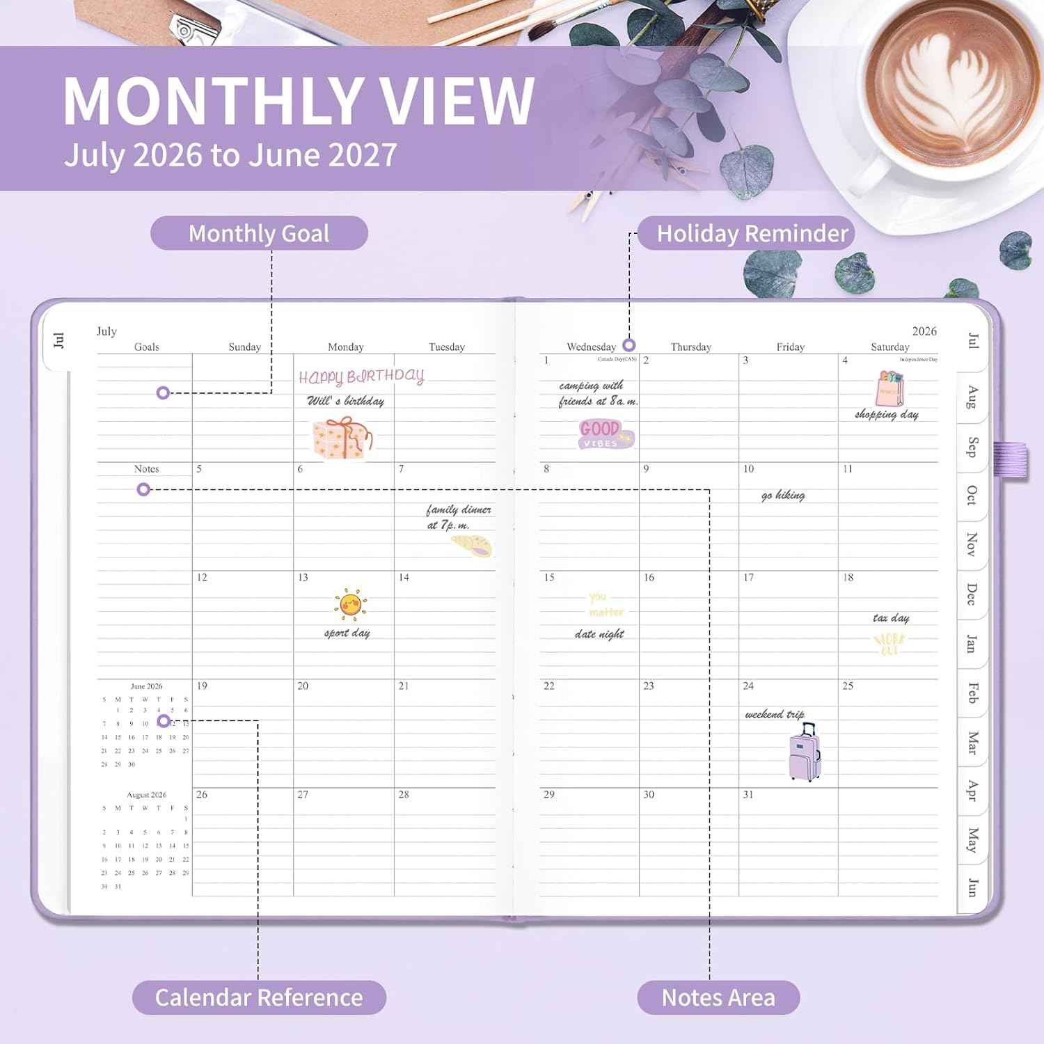 Planner 2026-2027, 8.5" x 11" Weekly and Monthly Planner with Tabs from Jul 2026 - Jun 2027 Academic Year, A4 Large Hardcover Agenda Calendar with Date for School & Office Schedule, Purple