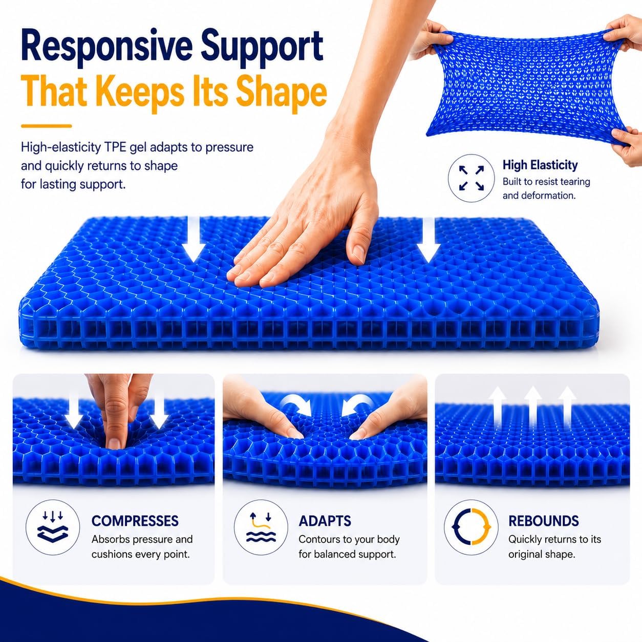 Pampkin Gel Seat Cushion for Long Sitting | Ergonomic Coccyx & Tailbone Support for Sciatica, Hip & Lower Back Pain | Breathable, Washable Cover | Ideal for Office, Car, Wheelchair, Stadium & Plane