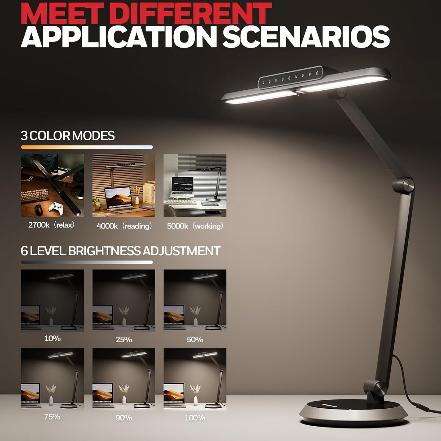Honeywell Desk Lamp for Home Office, H9 Sunturalux™ Eye-Caring LED Desk Light, 1000LM Dimmable Desk Lamp with Timer and Auto-Sensing, Adjustable Desk Reading Light or Study, Cumputer, Architect - Lumora Desk