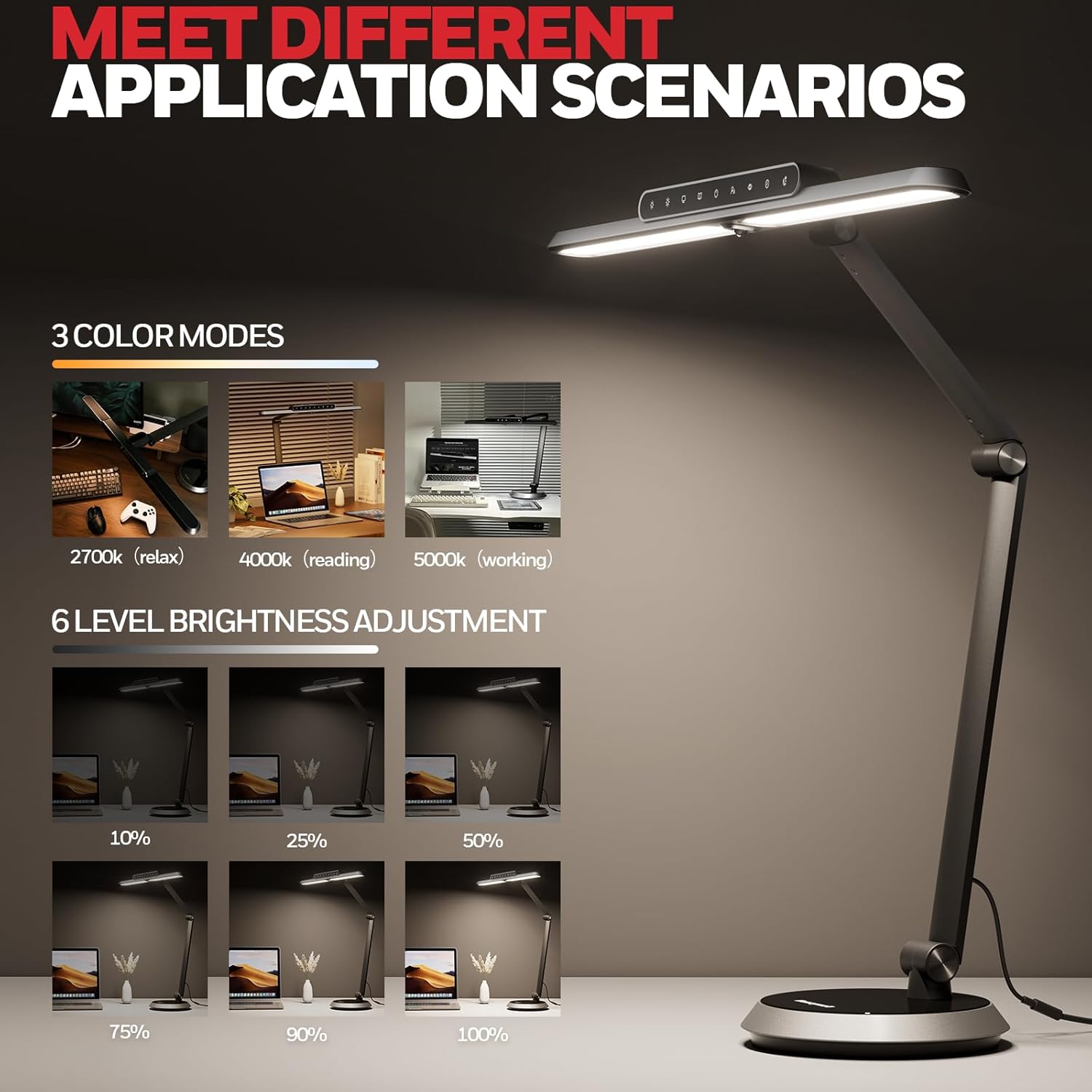 Honeywell Desk Lamp for Home Office, H9 Sunturalux™ Eye-Caring LED Desk Light, 1000LM Dimmable Desk Lamp with Timer and Auto-Sensing, Adjustable Desk Reading Light or Study, Cumputer, Architect - Lumora Desk