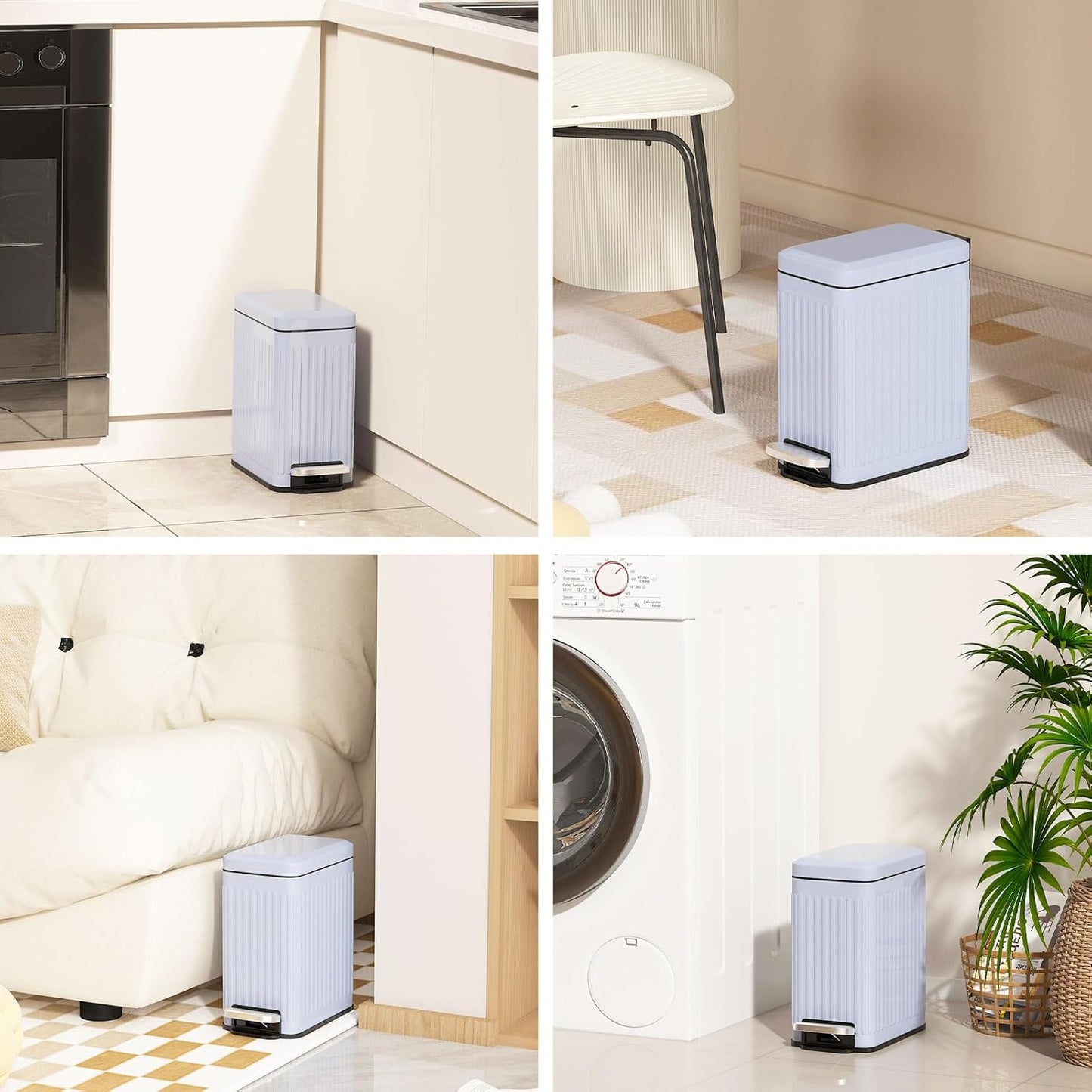Slim Bathroom Trash Can with Lid Soft Close, 1.6 Gallon Stainless Steel Garbage Can with Removable Inner Bucket, Durable Step Pedal, Small Trash Bins for Toilet, Bedroom, Kitchen, Grey