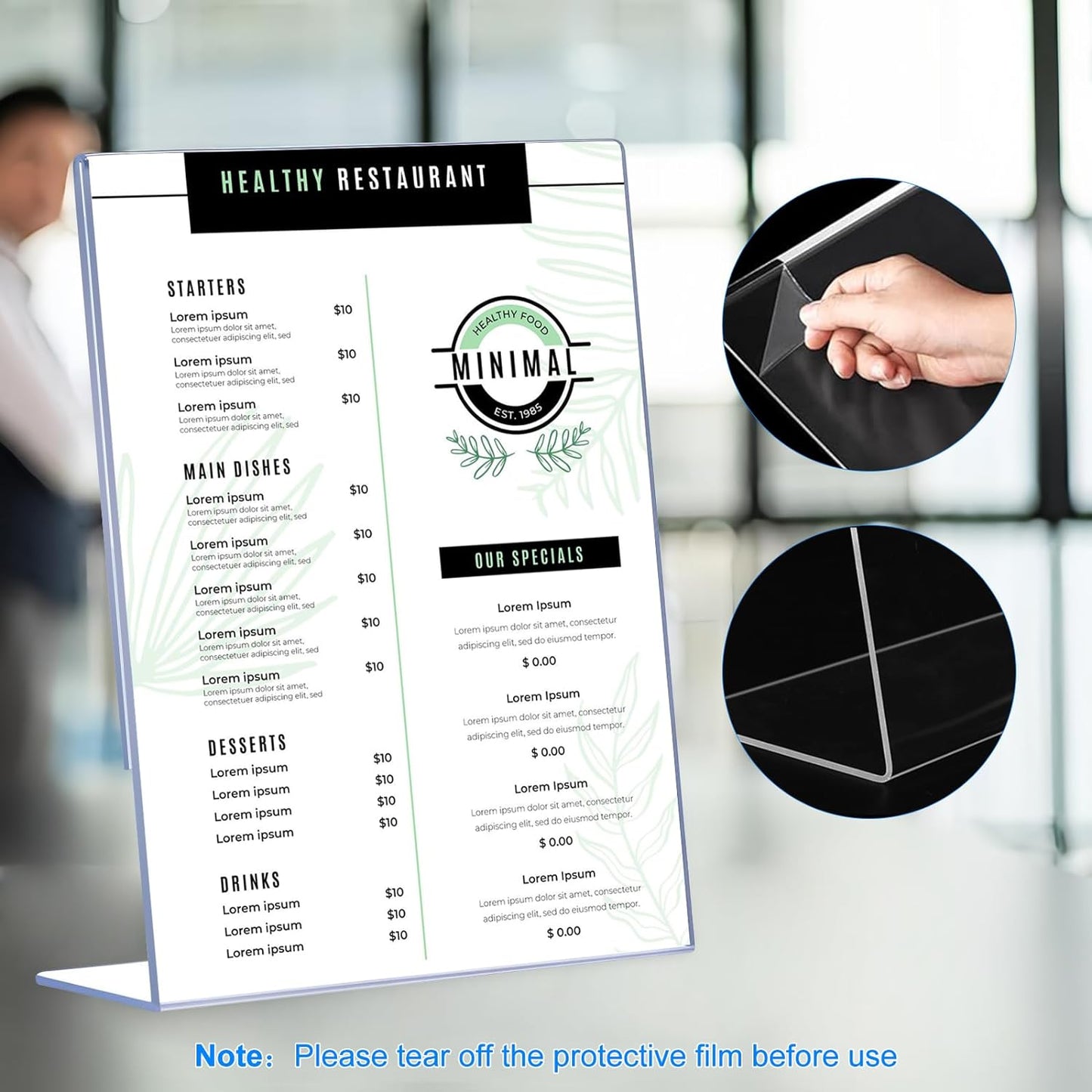 12 Pack Slanted Back Acrylic Sign Holders 5x7 for Business & Store, Tabletop Vertical Sign Holder with Anti-Slip Pads Clear Display Stand, for Menus Flyer Documents Office Restaurants Party Decoration