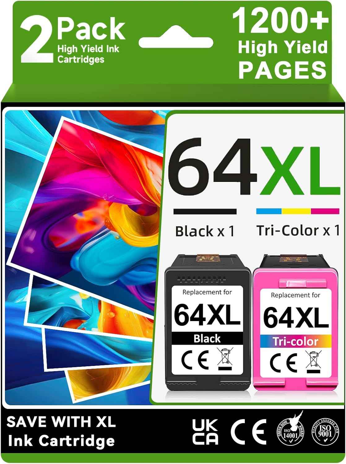 OEGGOINK 64XL Ink Cartridges Black and Color Compatible for HP 64XL Ink Cartridge Combo Pack Compatible for HP 64 Ink Fit for Envy Photo 7855 7858 7155 7120 7800 6252 6255 7158 7100 7164 Tango Printer