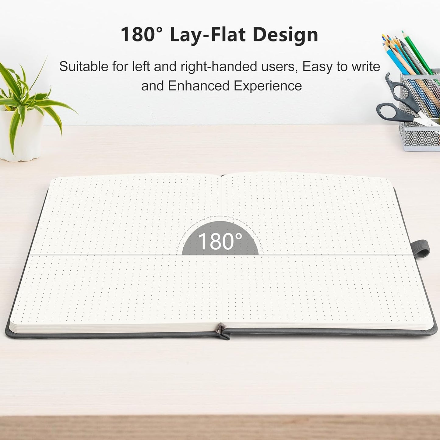 RETTACY Bullet Dotted Journal Notebook, 192 Pages, A5 Medium Size (5.7'' x 8.3''), Leather Hardcover, 100 GSM Thick Paper, for Bullet Journaling, Planning, Tracking (Gray)