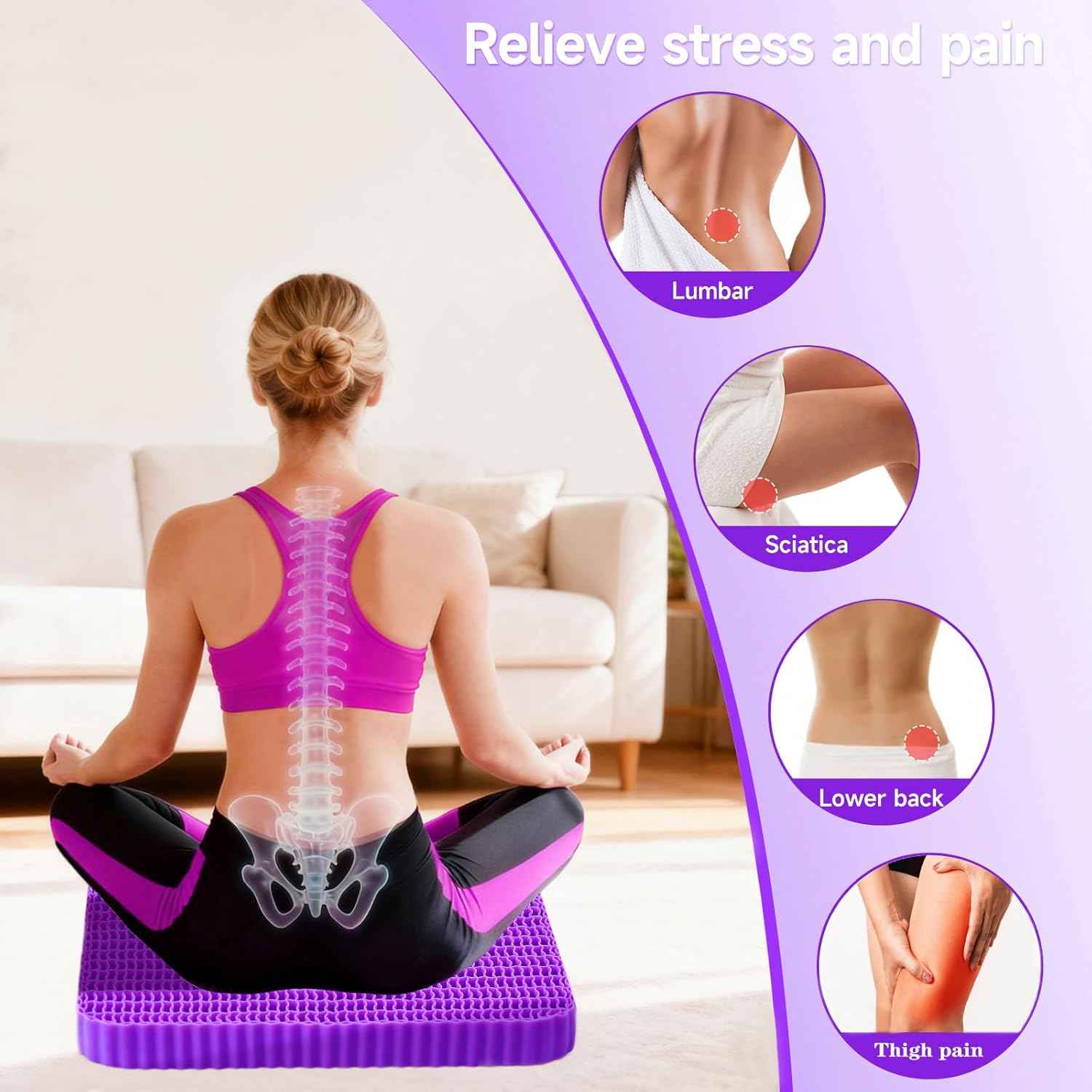 Innovative Gel Seat Cushion for Long Sitting, Breathable Grid Seat Cushion, Soft Cooling Support Chair Cushion for Office Chair, Wheelchair, Car, Gel Cushion for Back, Sciatica,Tailbone Pain Relief.
