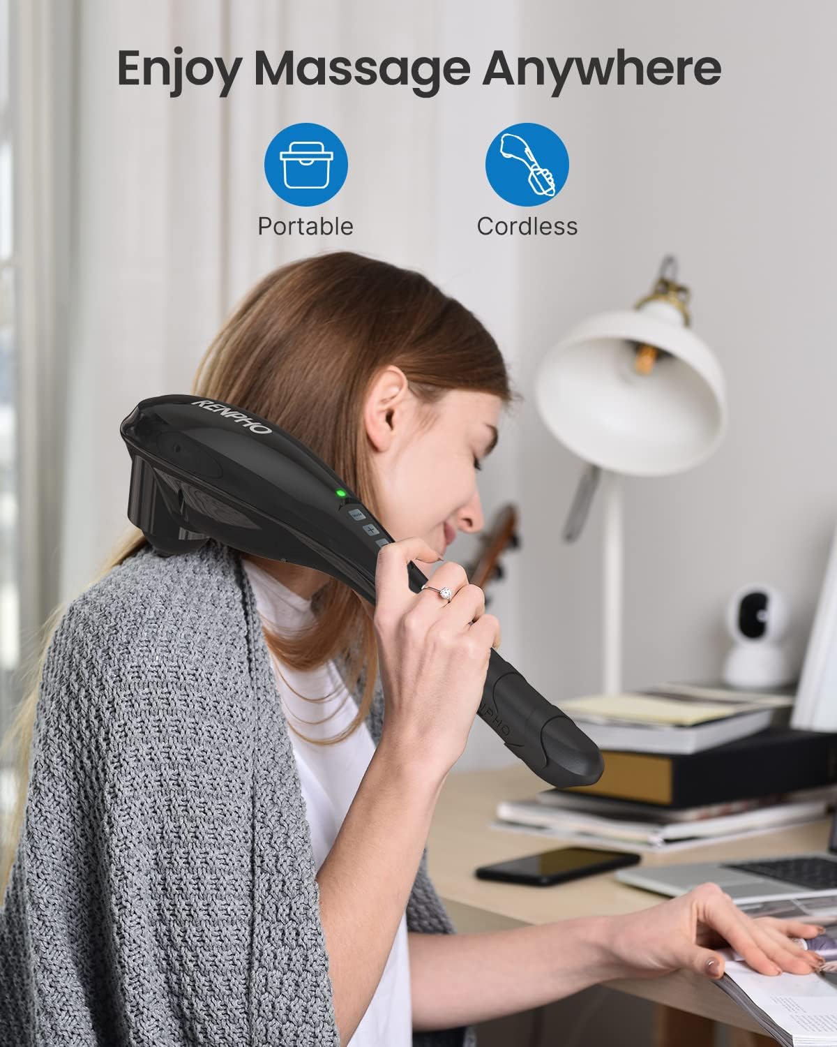 RENPHO Rechargeable Handheld Back Massager with 5 Adjustable Speeds & Modes, Fathers Day Dad Gifts, Cordless Electric Neck Massage Tool for Muscle Relief, Tailored Intensity for Shoulder, Leg, Calf