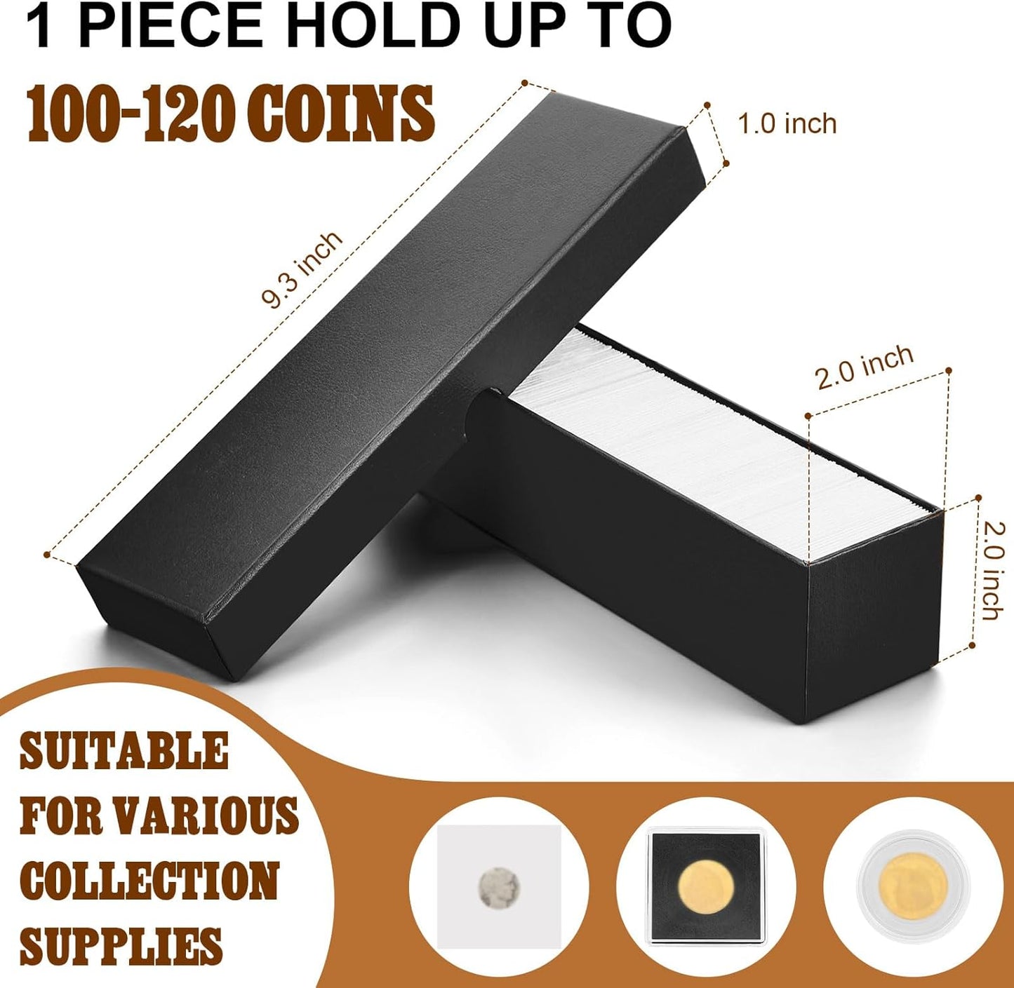 Teling 8 Pcs Coin Storage Box 2x2inch Flip Holders Collectors Coin Supplies Holders for Cents Collection Cardboard (Black)