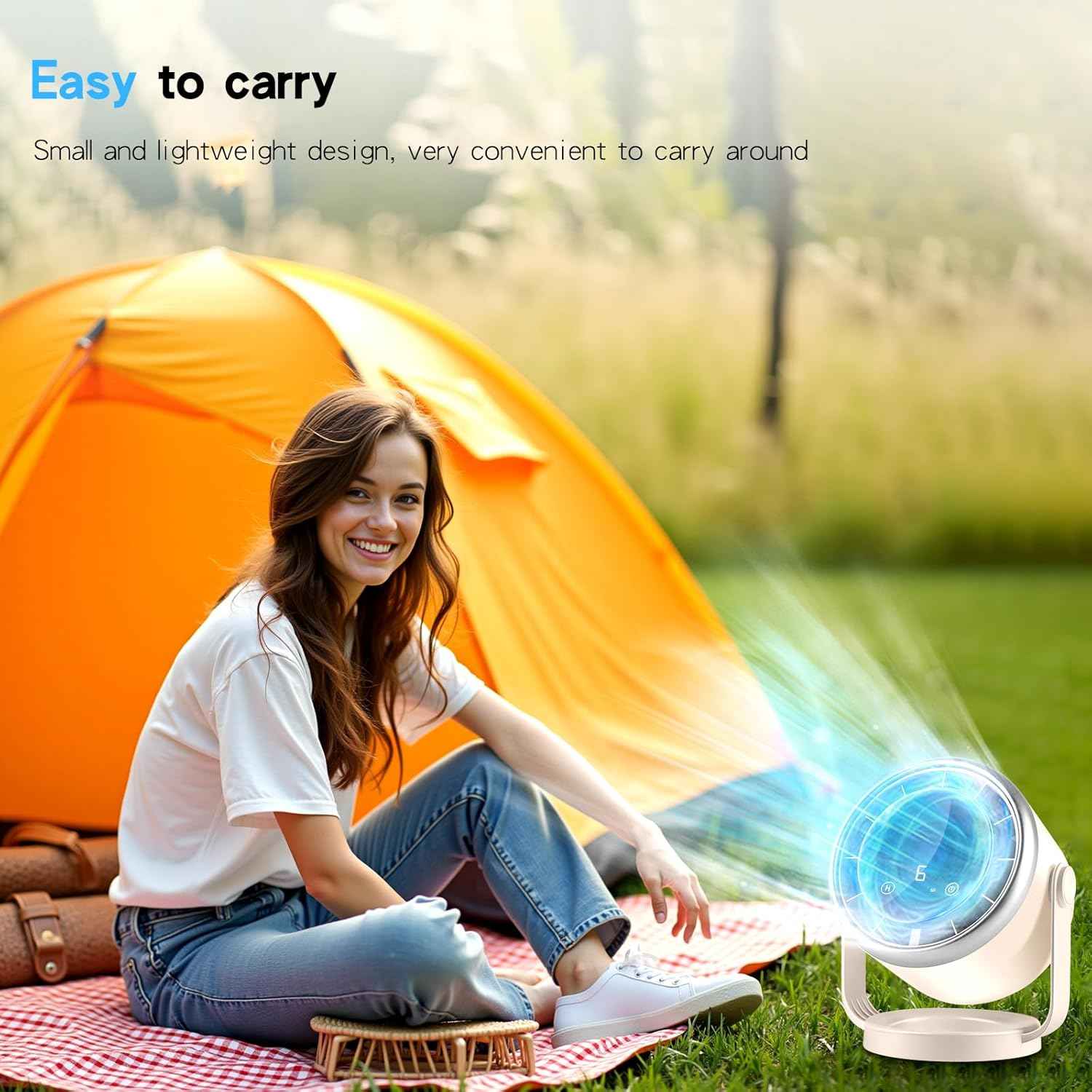 Desk Fan with Battery Operated, Quiet Digital Display Portable Fan 360°Rotate, Whole Room Air Circulator Fan, USB Fans with 6 Speeds, Small Travel Camping Table Fan for Bedroom, Kitchen, Home, Outdoor