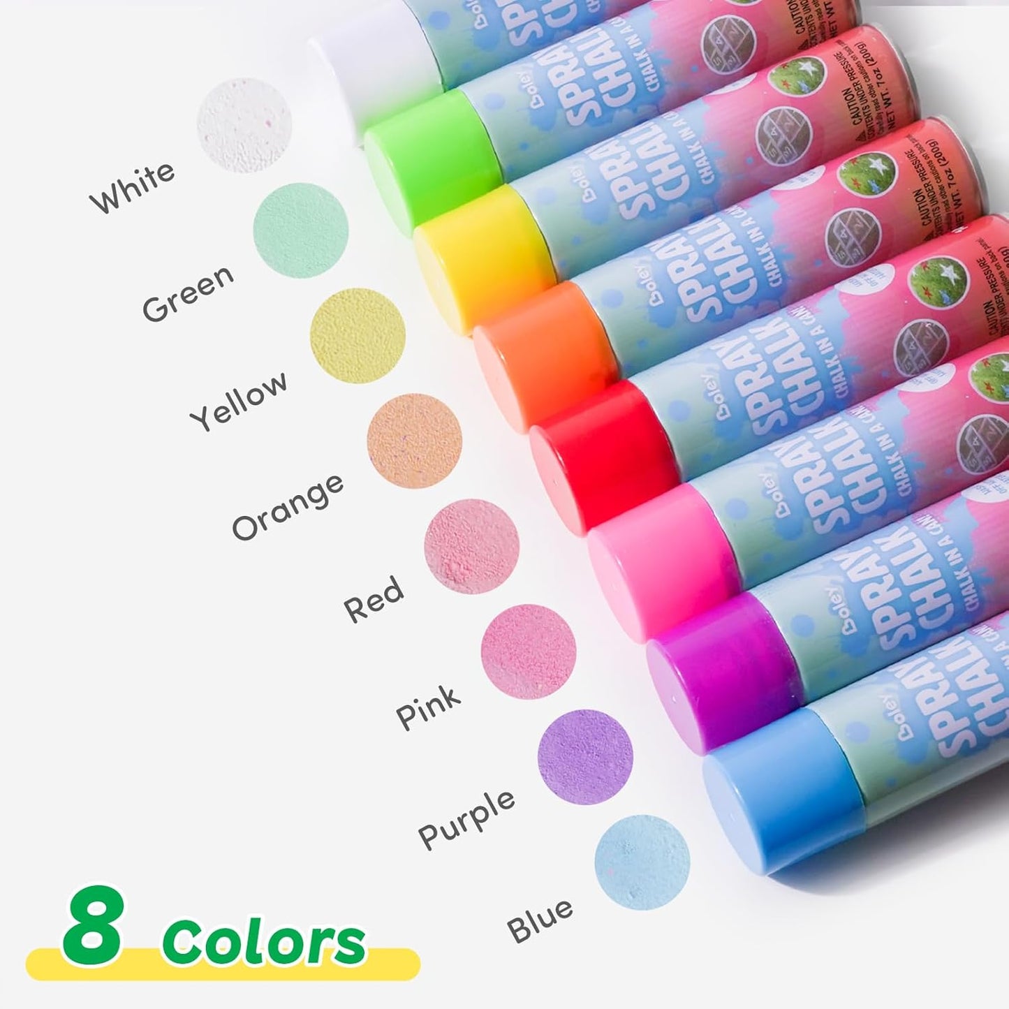 Boley Spray Chalk – 8 Pack Washable Chalk Spray Paint, 7 oz Each, Non-Toxic, Vibrant Outdoor Colors for Pavement, Grass, Sand & Snow – Fun Gift for Teens & Families, Ages 14+