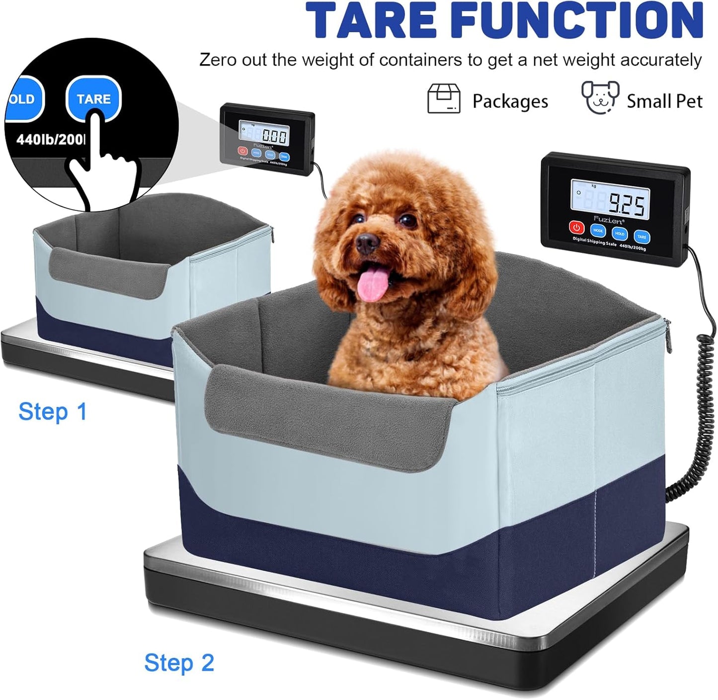 Fuzion Shipping Scale 440lb x 10g Accuracy, Postal Scale with Hold/Tare, Digital Shipping Scale for Packages Small Business, Luggage, Battery & AC/DC Adapter - Lumora Desk