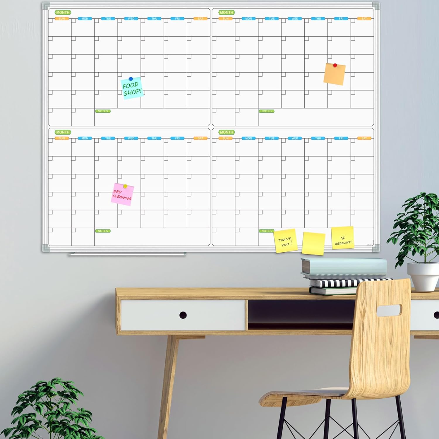 JILoffice Magnetic Dry Erase Calendar Whiteboard, 4 Month White Board Planner 48 X 36 Inch, Silver Aluminum Frame Wall Mounted Board for Office Home and School - Lumora Desk
