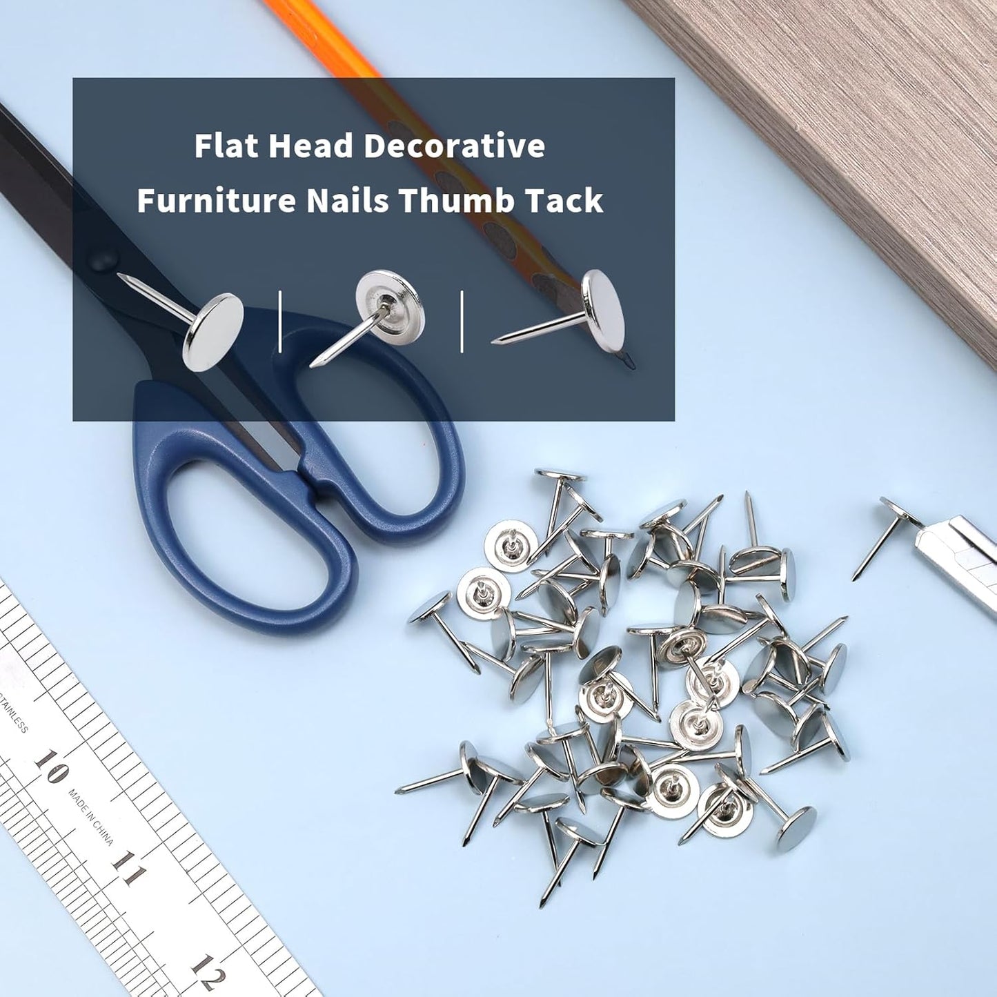100Pcs Flat Head Upholstery Tacks Home Furniture Decor Tack Upholstery Nails Flat Push Pins Flat Thumb Tacks Silver (19mmx22mm)