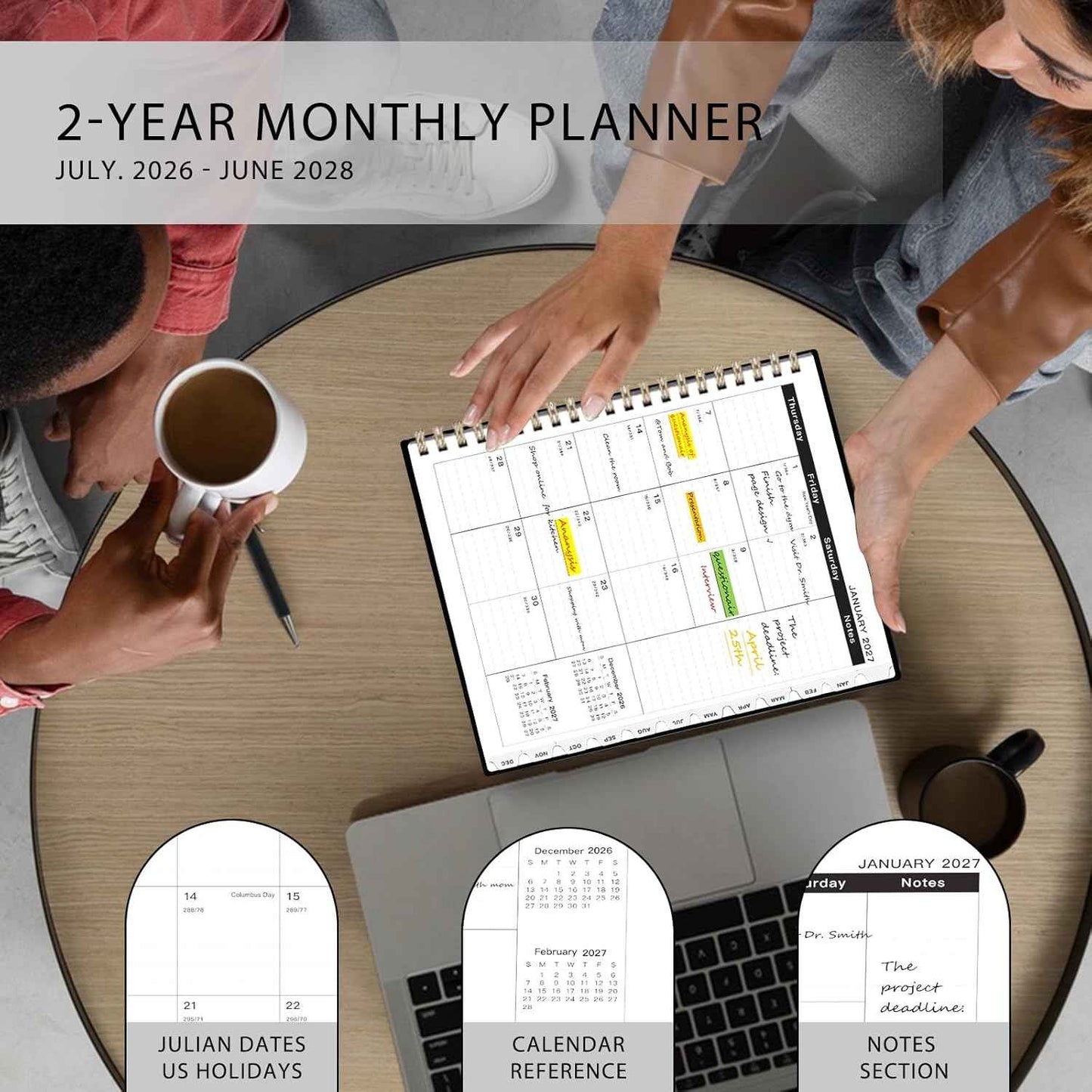 2026-2028 Monthly Planner - 2 Year Monthly Planner Calendar 2026-2028, Jul 2026 - Jun 2028, 8.5" x 11", 24 Months, Spiral-Bound, Tabs, Holidays, Notes, Ideal for School Office Home Planning