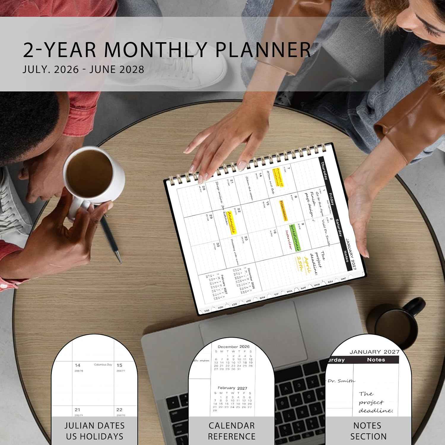 2026-2028 Monthly Planner - 2 Year Monthly Planner Calendar 2026-2028, Jul 2026 - Jun 2028, 8.5" x 11", 24 Months, Spiral-Bound, Tabs, Holidays, Notes, Ideal for School Office Home Planning