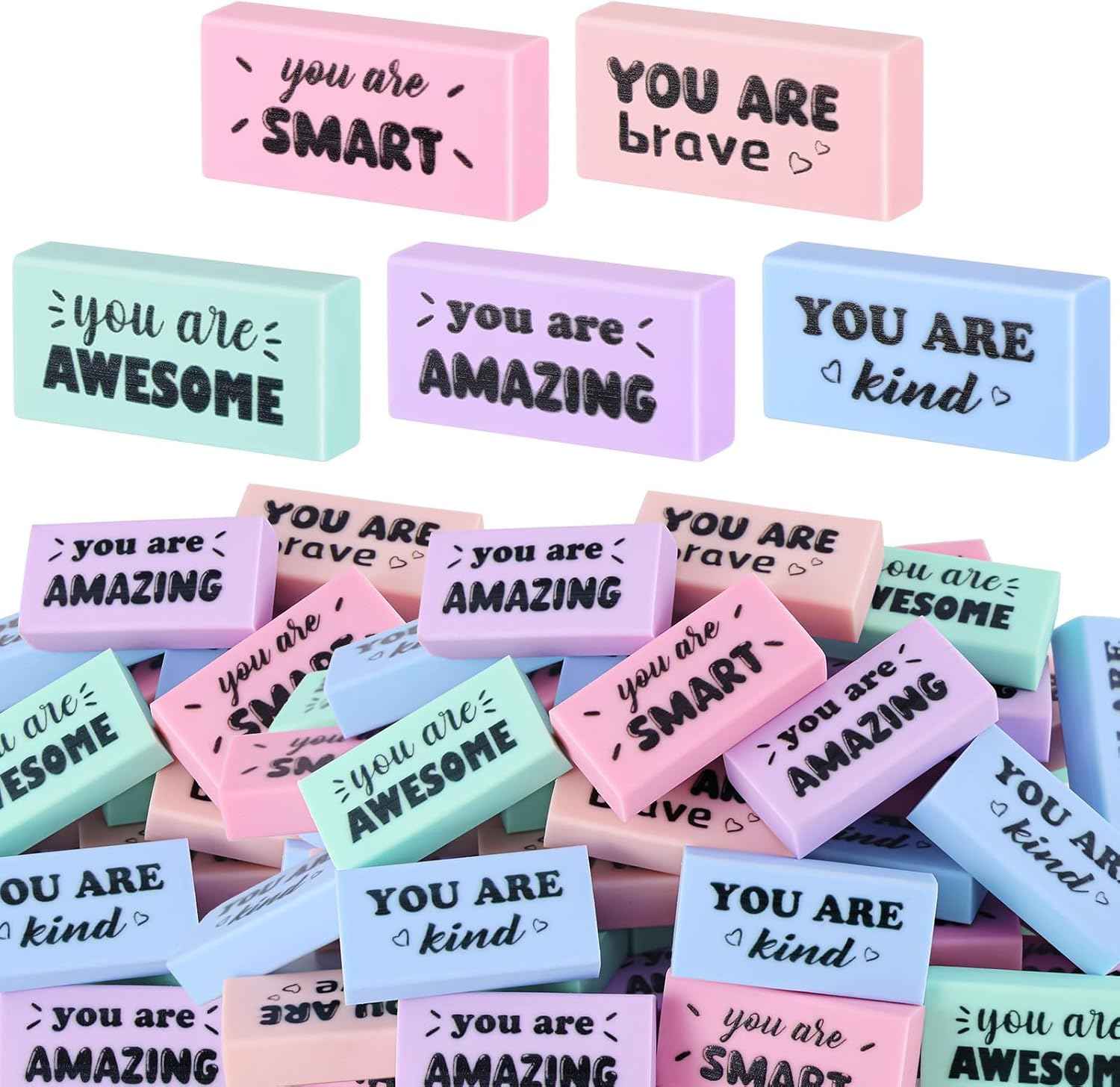 50 Pcs Inspirational Pencil Erasers Bulk Fun Motivational Eraser for Kids Students Teachers Back to School Office Supplies Prize Reward Graduation Gift