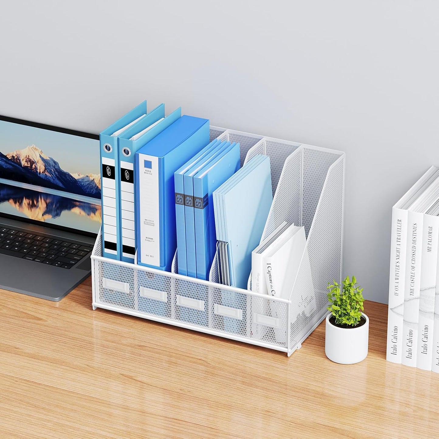Marbrasse File Organizer for Desk,Desk File Organizer with 5 Vertical Compartments Mesh Magazine File Holder for Office Home School