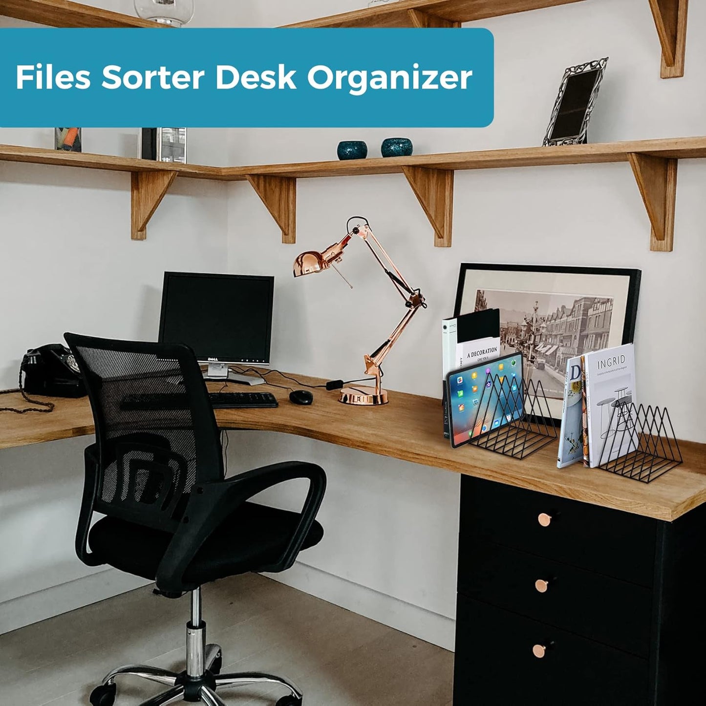 Paper Organizer for Desk - 2 Pack Office Organization Vertical File Folder Organizer for Desk Top File Sorter Rack Mail Sorter Organizer Magazine File Holder Storage Display Book Organizer Desktop