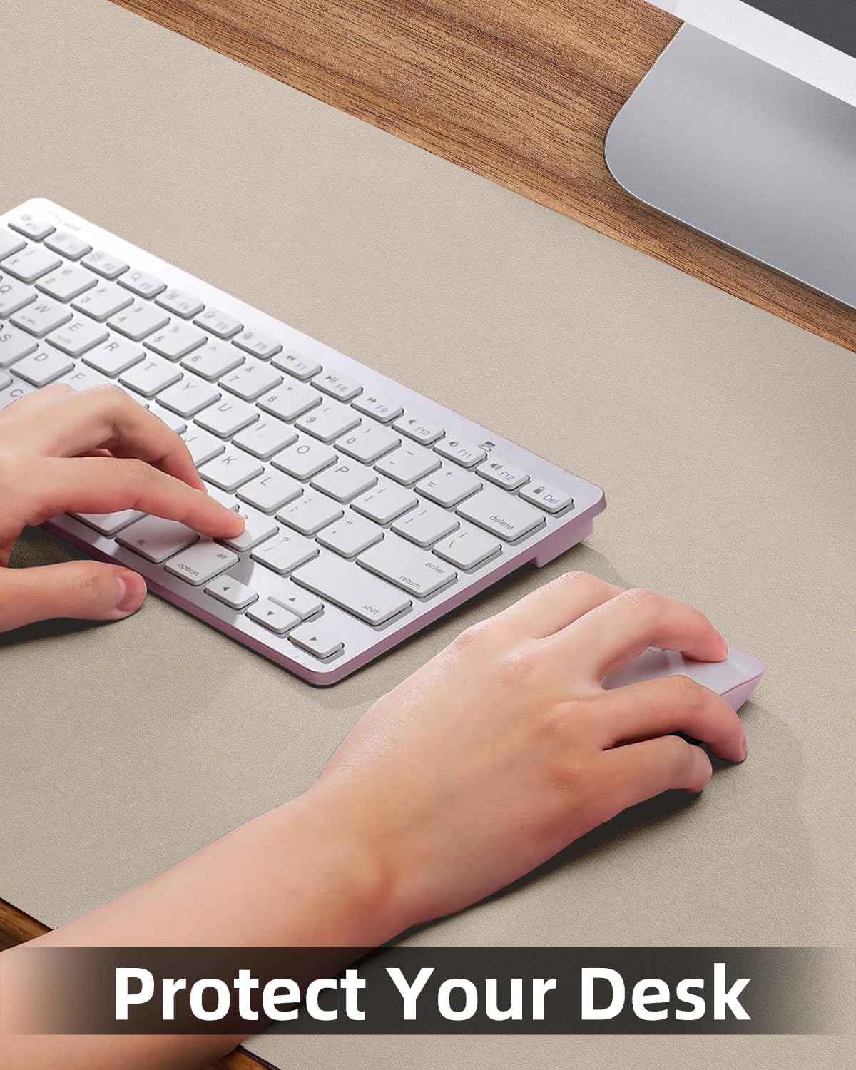 Leather Desk Pad Protector, Office Desk Mat, Large Mouse Pad, Non-Slip Desk Blotter, Laptop Desk Pad, Computer pad,Waterproof Desk Accessories for Office and Home(Beige, 48" x 17")