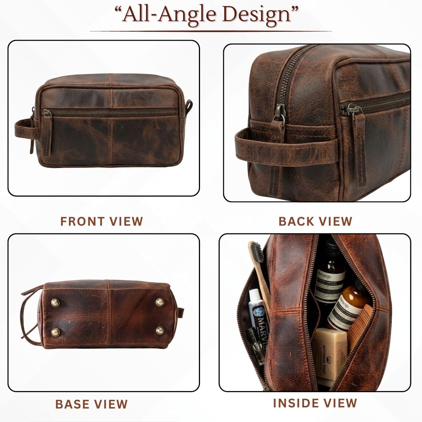 Shy Shy Bags Premium Buffalo Leather Toiletry Bag for Men & Women With Water resistant Lining,Organizer Case For Grooming Travel Pouch, Unisex Wash Bag for Toiletries, Gifts for Men and Women