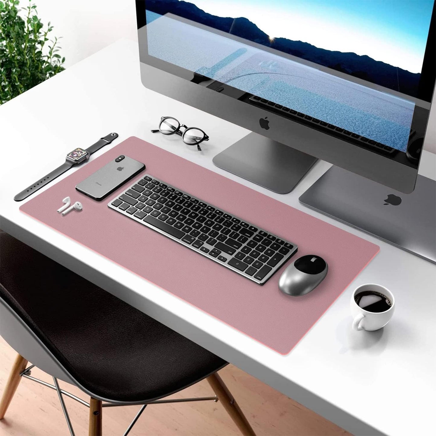 Aothia Double-Sided PU Leather Desk Pad - Non-Slip Large Mouse Pad & Desk Mat for Office, Home - Waterproof, Easy to Clean, Durable Dual-Sided Surface (36" x 17", Purple)