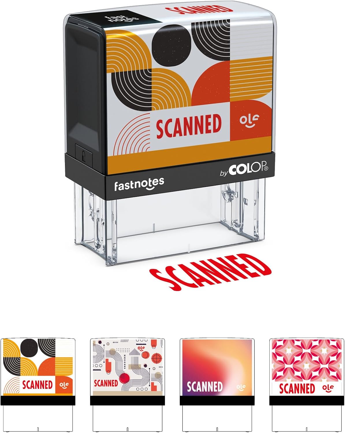 Fastnotes Scanned Self-Inking Rubber Stamp by COLOP - Great for Office Documents, Notary, Warehouse, Accounting Paperwork, Business, and Legal Documentation - Red Ink (Scanned- Red)