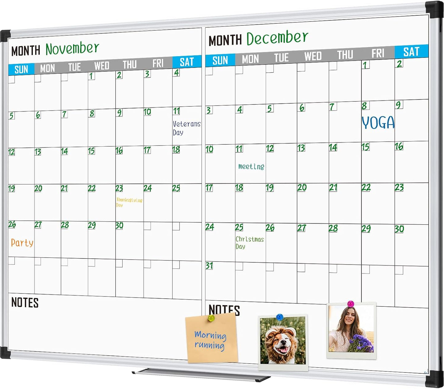 XBoard Magnetic Calendar Whiteboard 48" x 36" - 2 Month Dry Erase Board, White Board + Colorful Calendar Board, Silver Aluminium Framed Monthly Planning Board - Lumora Desk