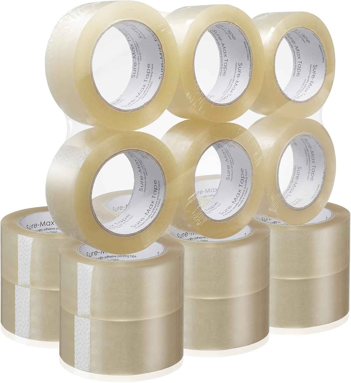 Sure-Max Premium Carton Packing Tape 2.0 mil 330 Feet (110 Yards) - Clear - 18 Rolls