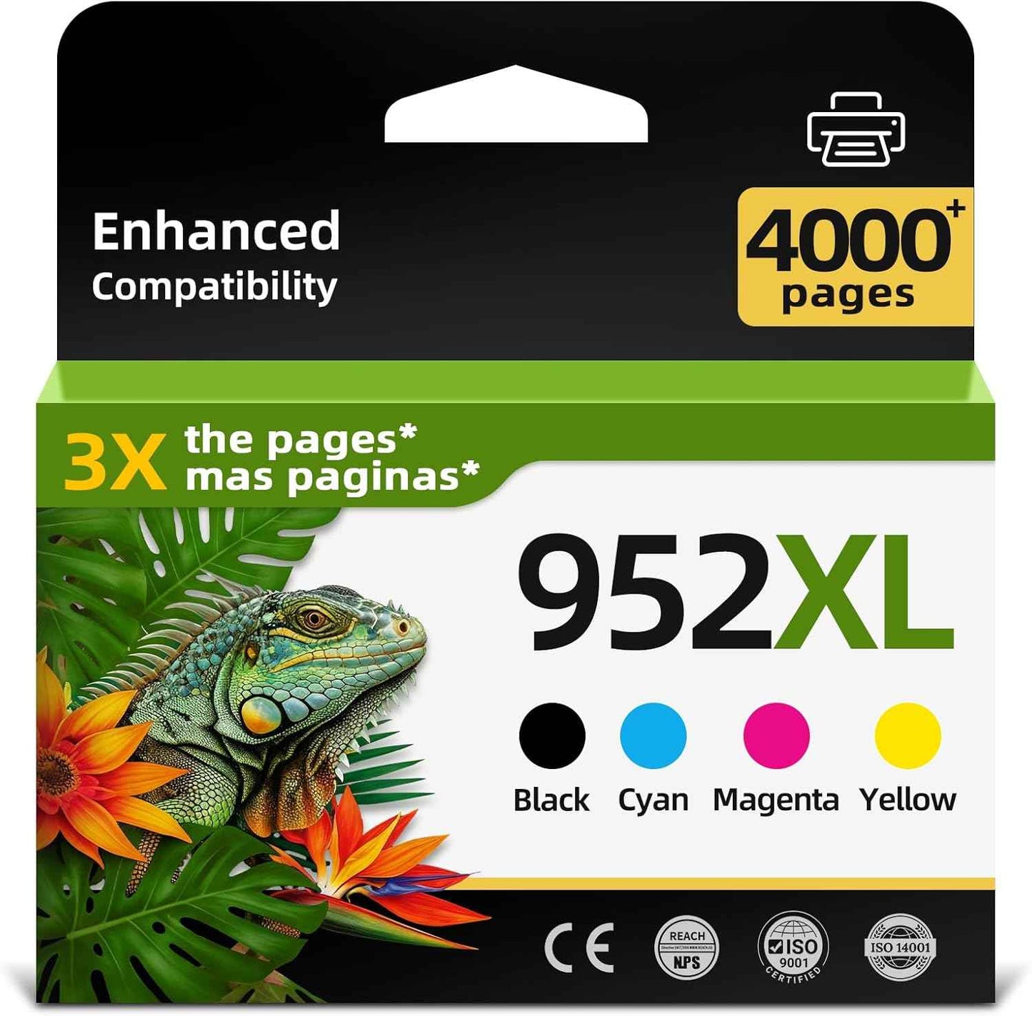 952XL Ink Cartridges Black Color Combo Pack for HP 952 XL Printer OfficeJet 7740 HP952 HP952XL for 8710 8720 8715 8210 8740 8702 8725 7720 8730 8700 8200 8216 8714 8745 8728 (Chip Version-C74)
