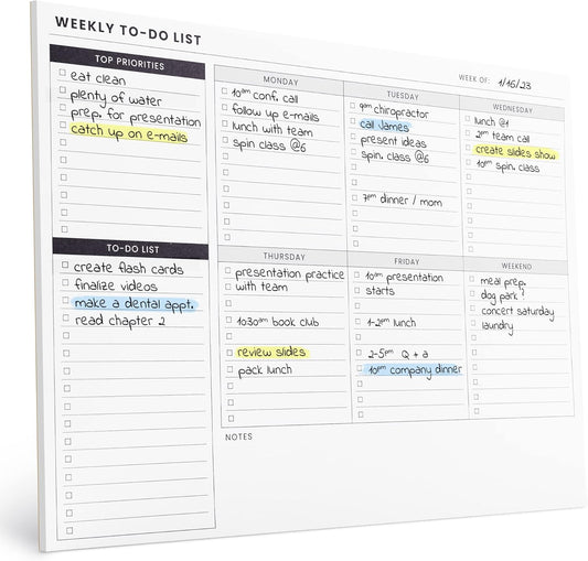 Weekly Planner Pad: To Do List Desk Notepad with Multiple Sections - 8.5x11" 52 Sheets - Undated Tear Off Notebook Calendar - Habit Planning Tracker, Task Goal Checklist Organizer - Agenda Plan Pad