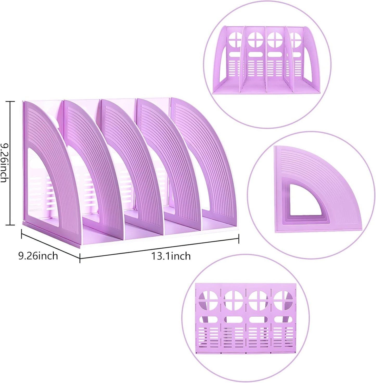 SAYEEC Magazine File Holder Folder Storage Desktop 4 Compartment Standing Hollow Purple Files Bookshelf Organizer Box Office Racks Displays Holds Notebooks Documents for School Working Students