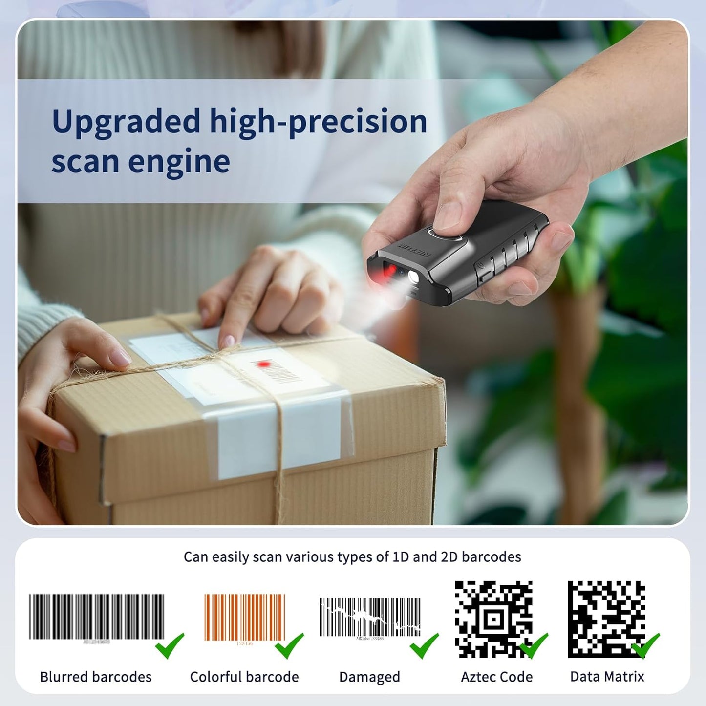 NETUM Bluetooth 2D Barcode Scanner, 3-in-1 Small Portable QR Bar Code Reader Automatic Wireless Gun Scan Back Clip Work with Tablet iOS Android Windows MacOS for Warehouse Inventory POS (2D - E800)