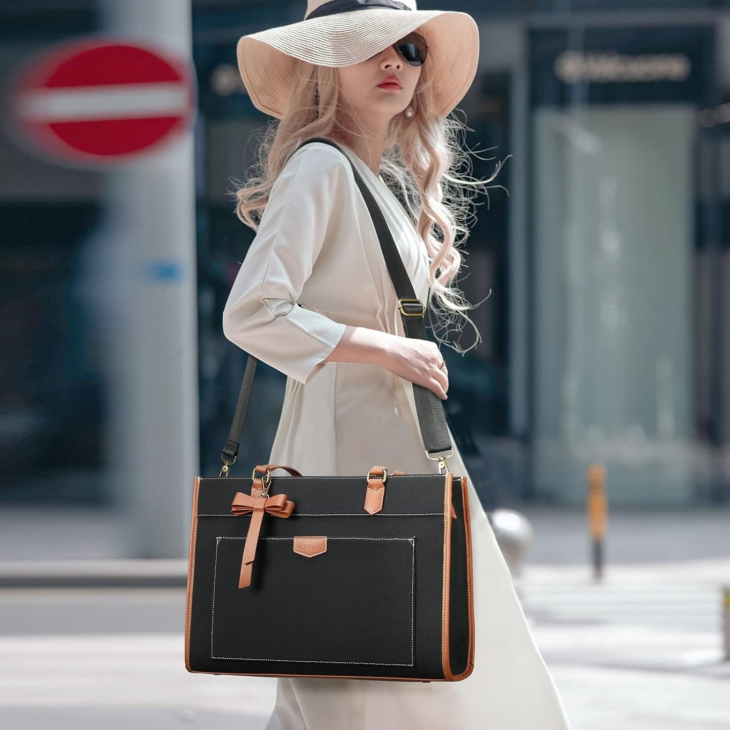 Keyli 3pcs Laptop Bag for Women,15.6 Inch Canvas Tote Bag Work Bags Large Business Computer Briefcase Shoulder Handbag Purse
