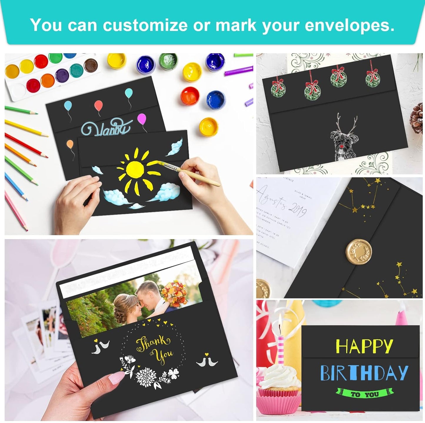 70 Packs A2 Black Envelopes for 4.5x5.5 Cards, Invitations, Photos, RSVP, Greeting Cards - Self-Seal Postcard Envelopes - Lumora Desk