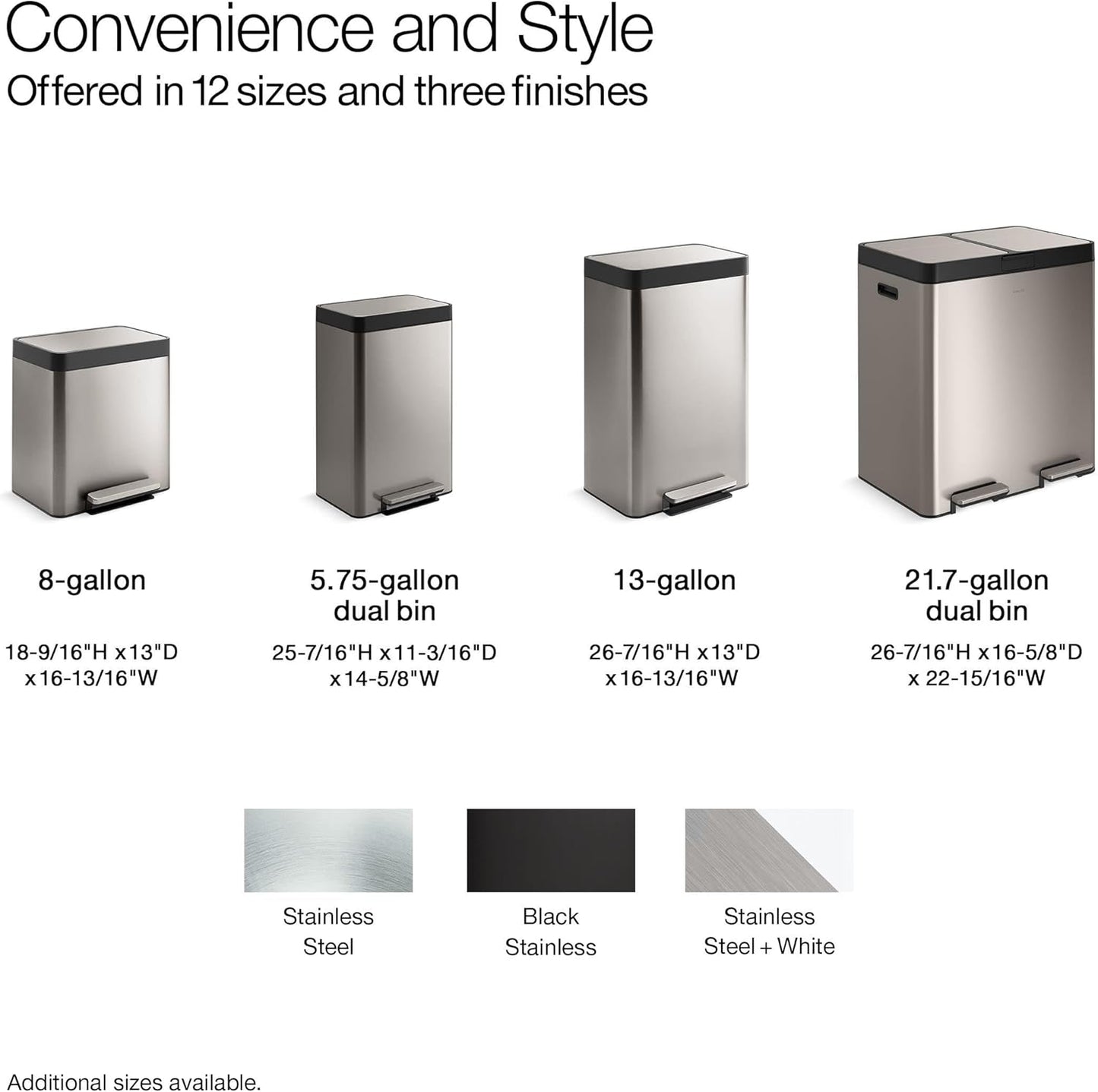 Kohler 8 Gallon Compact Hands-Free Kitchen Step Can, Trash Can with Foot Pedal, Quiet-Close Lid, Stainless Steel, K-20942-ST