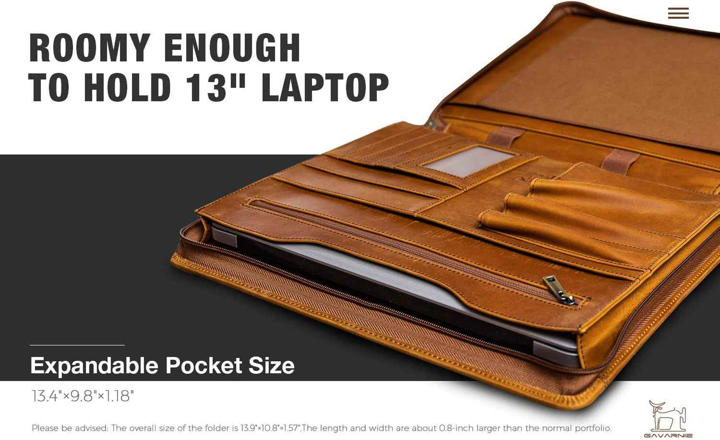 Genuine Leather Professioal Business Portfolio Padfolio Folder with Zipper for Men and Women,Work Portfolio for Letter Size Notepad, for Meeting and Travel, Brown
