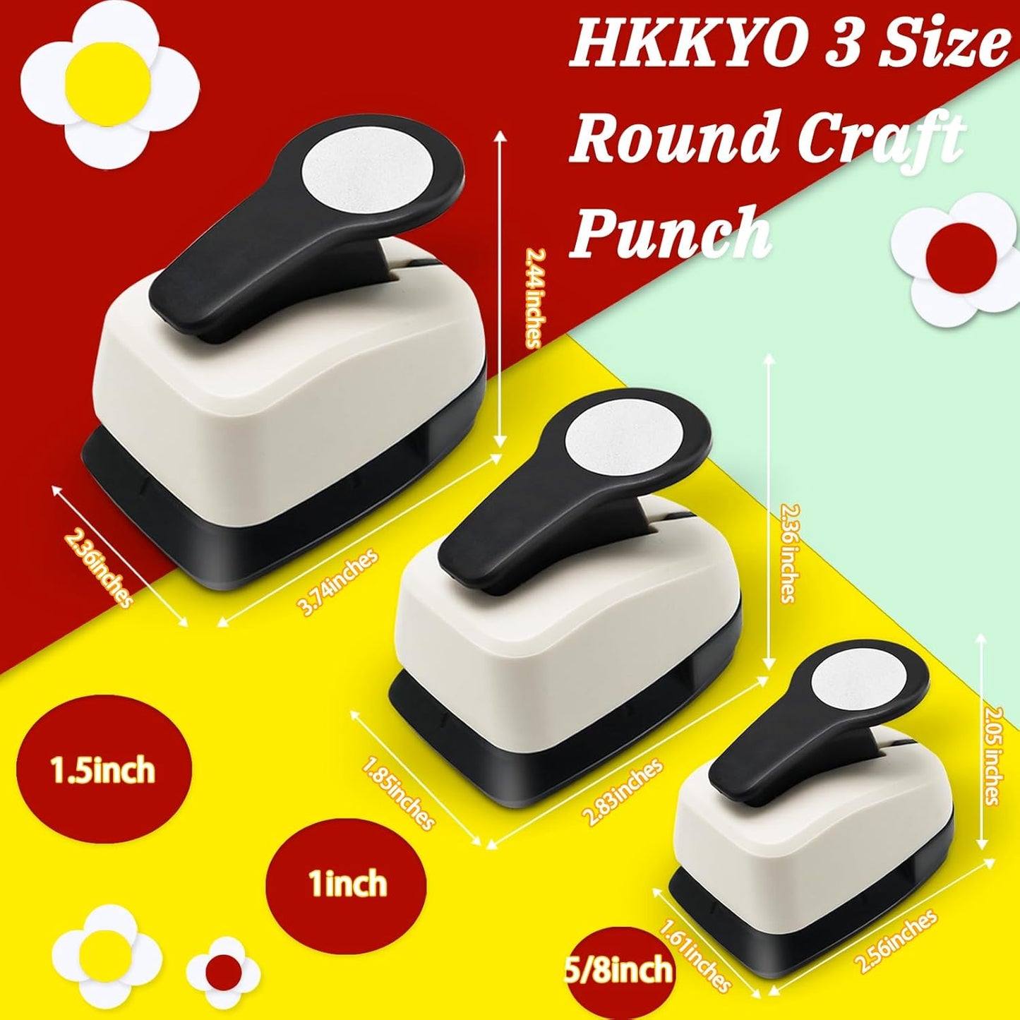 Circle Hole Punch, Circle Punches for Paper Crafts, Circles Puncher, Circles Hole Puncher Set, 5/8 CirclePunch, 1 Inch Craft Punches, 1.5 Inch Large CircleHole Punch, CirclePaper Punch Set