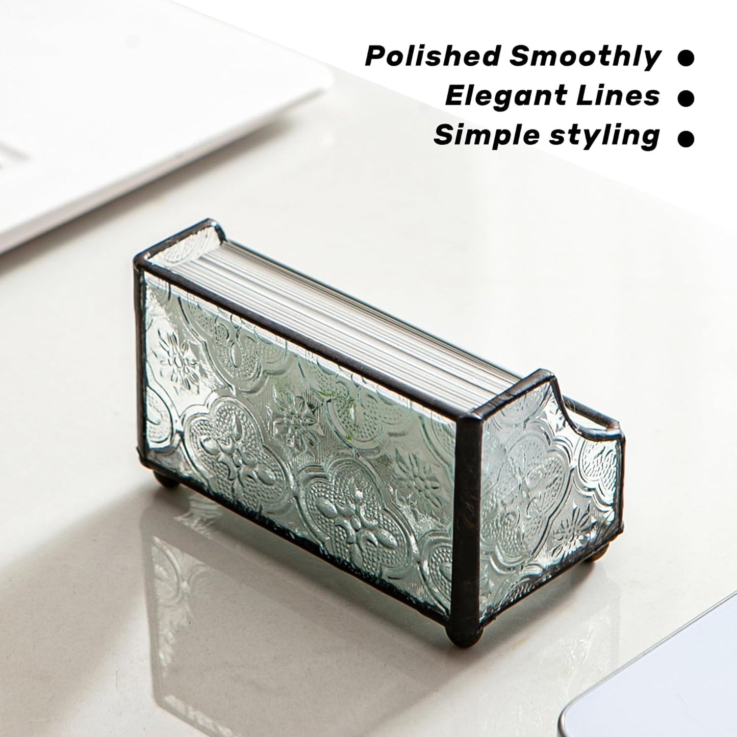Business Card Holder for Desk, Mosaic Glass Business Card Holders Name Card Stand Organizer Cards Display for Office Exhibition Reception Black