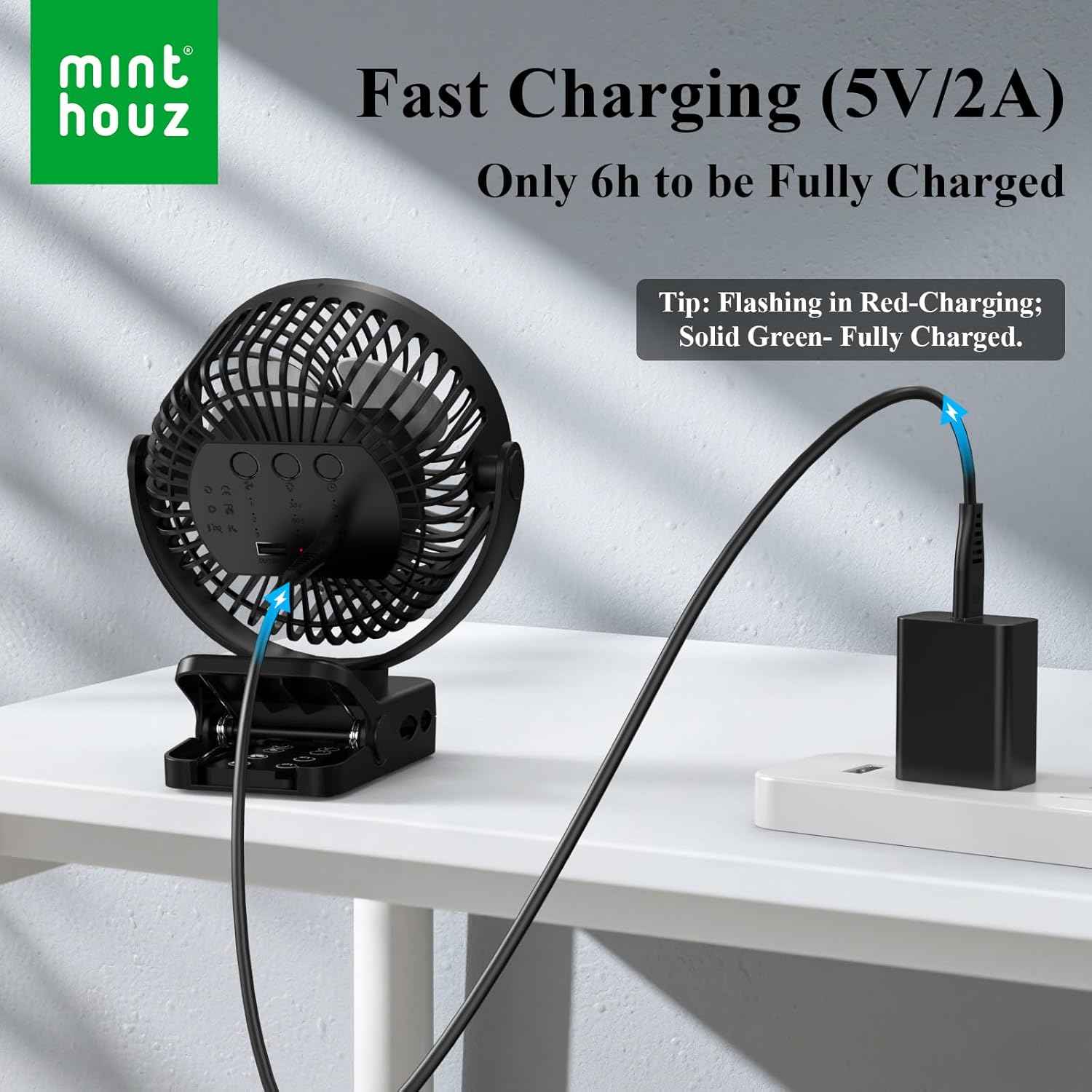 Minthouz Clip on Fan, 12000mAh Desk Fans, 360° Rotation Rechargeable Portable Fan with 45hrs Runtime - Quiet 3 Speeds, Wireless Remote, Timer, Input/Output Ports - Lightweight for Travel & Office