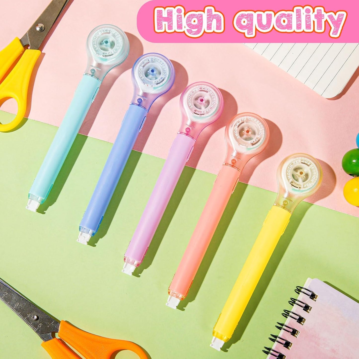 10 Pack Correction Tape Pen Correctional Ink Tape Push Pull Protective, Easy to Use Applicator for School Office Supplies, 0.2 x 236 Inch (Dessert Colors)